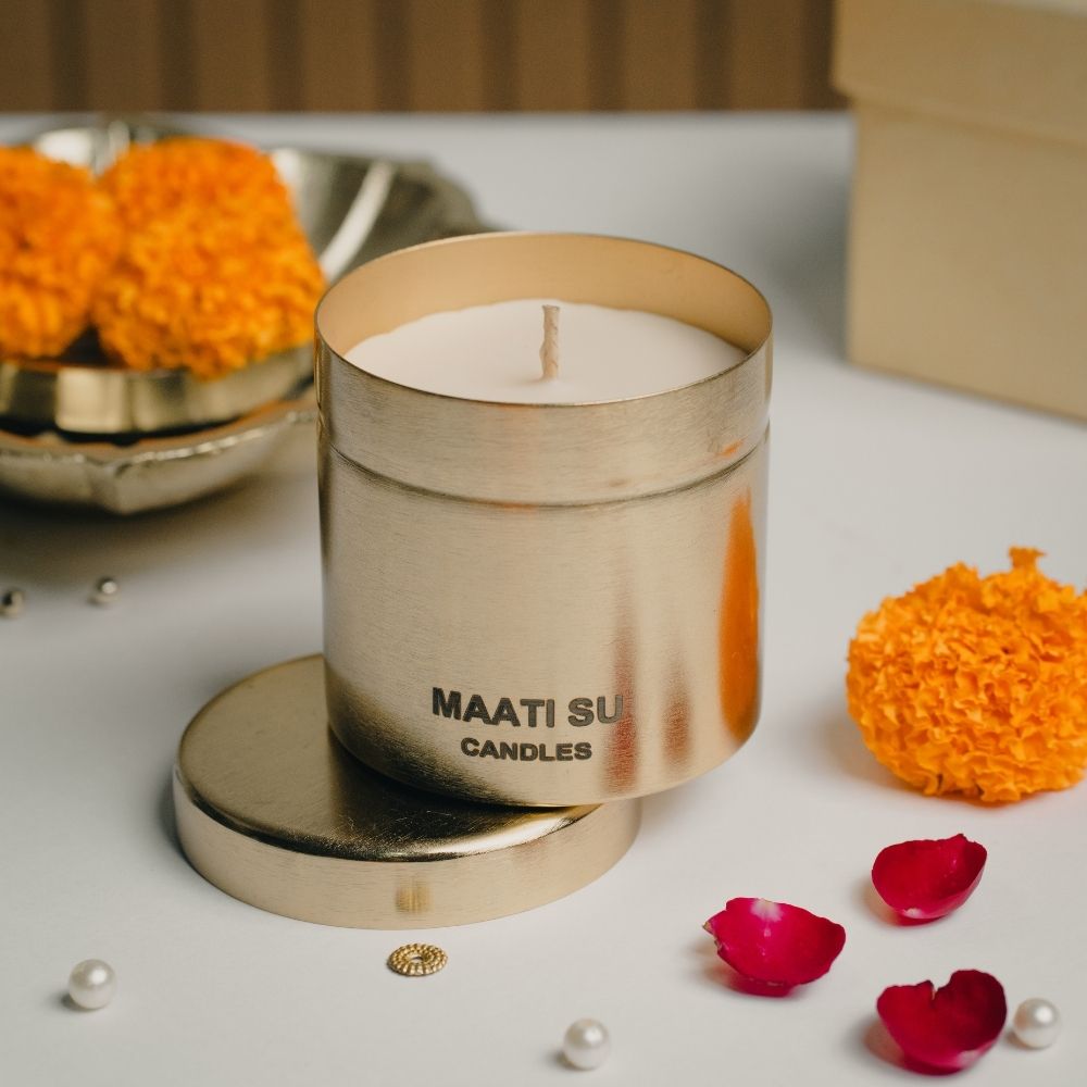 Ganga Jyoti | Brass Container | Scented Soy Wax Candle