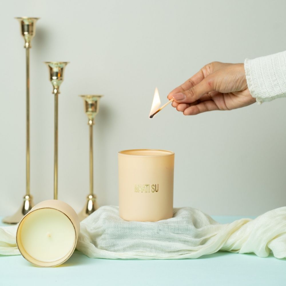 Peach Glass Candle | Wooden Lid | Scented Soy Wax Candle