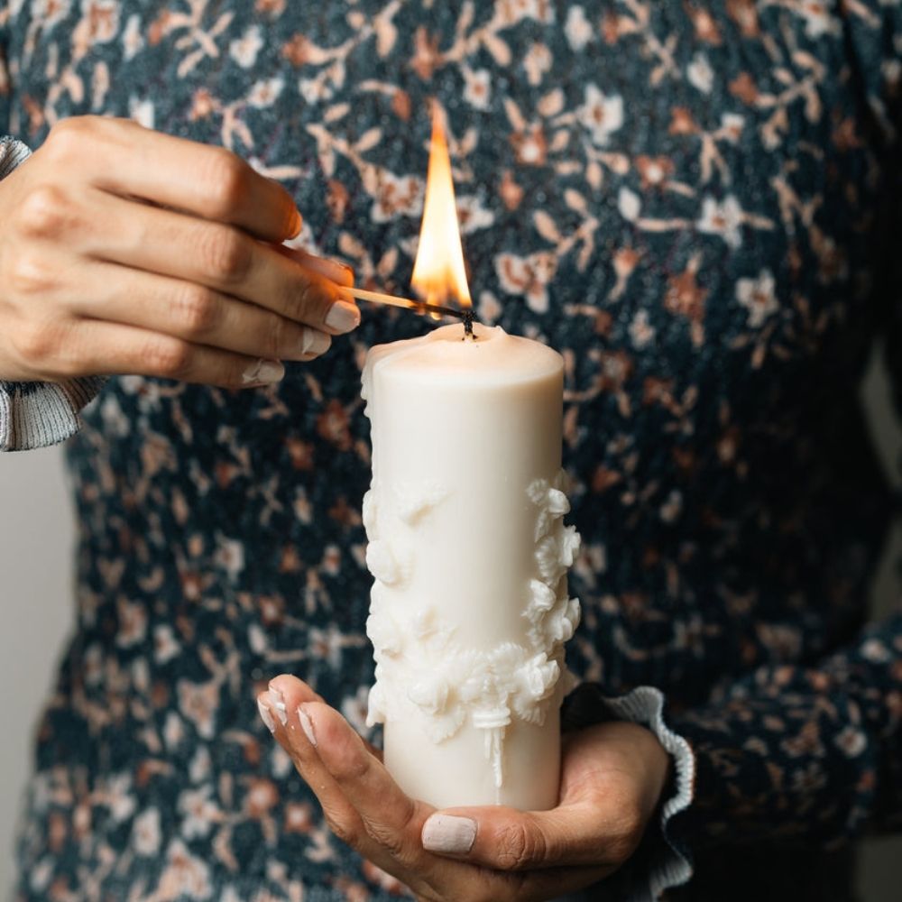 Flower Sculpted Pillar Candle | Handmade Candle