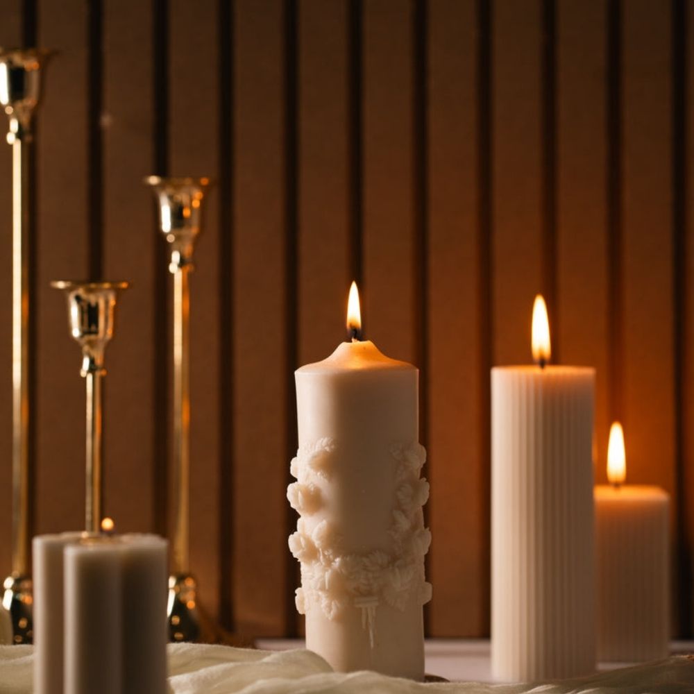 Flower Sculpted Pillar Candle | Handmade Candle