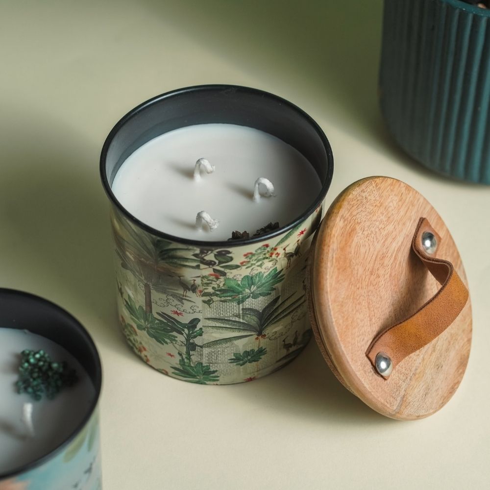 Green Iron Container Cookie Jar With Wooden Lid | Modern Minimalist Luxury Decor