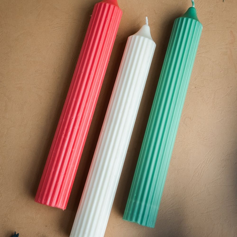 Christmas Ribbed Tall Candle | Set of 3 | Handmade Candle