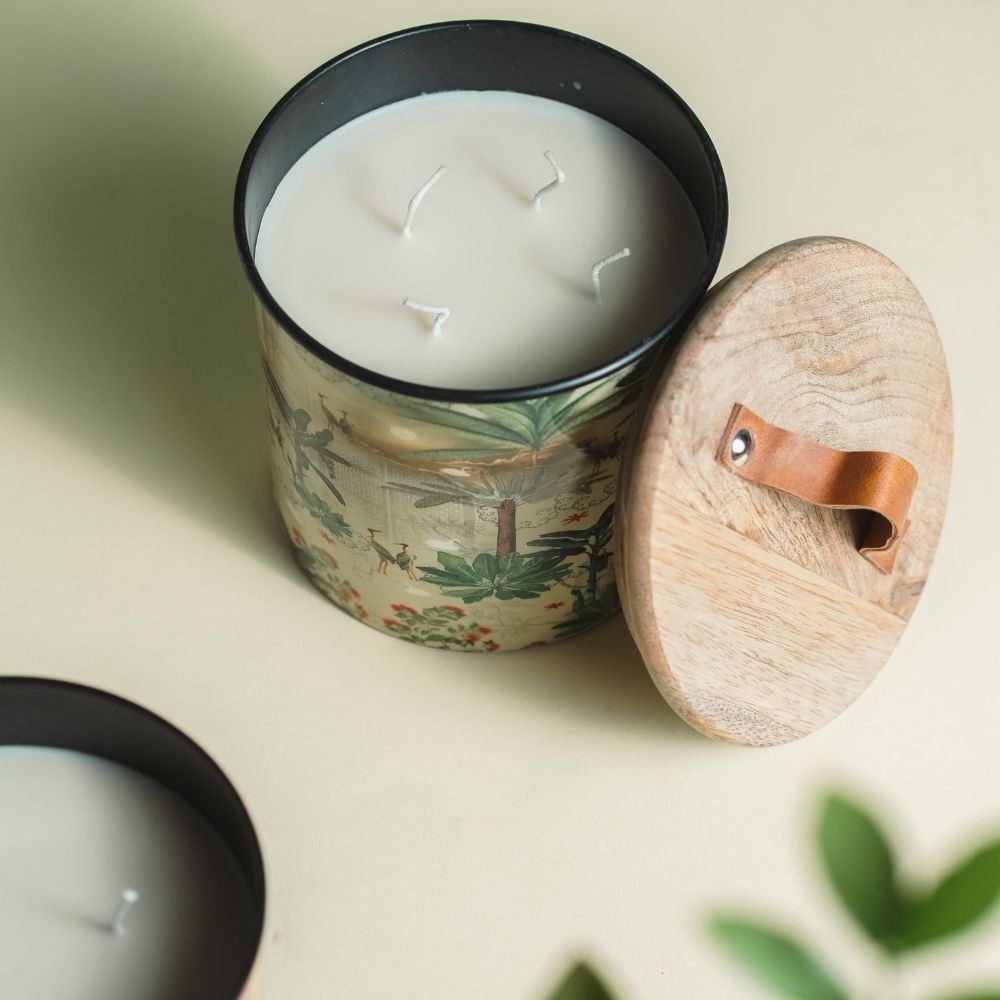 Green Iron Cookie Jar | Wooden Lid | Decorative Container