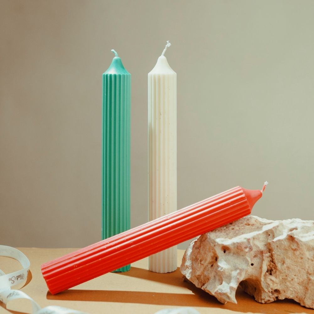 Christmas Ribbed Tall Candle | Set of 3 | Handmade Candle