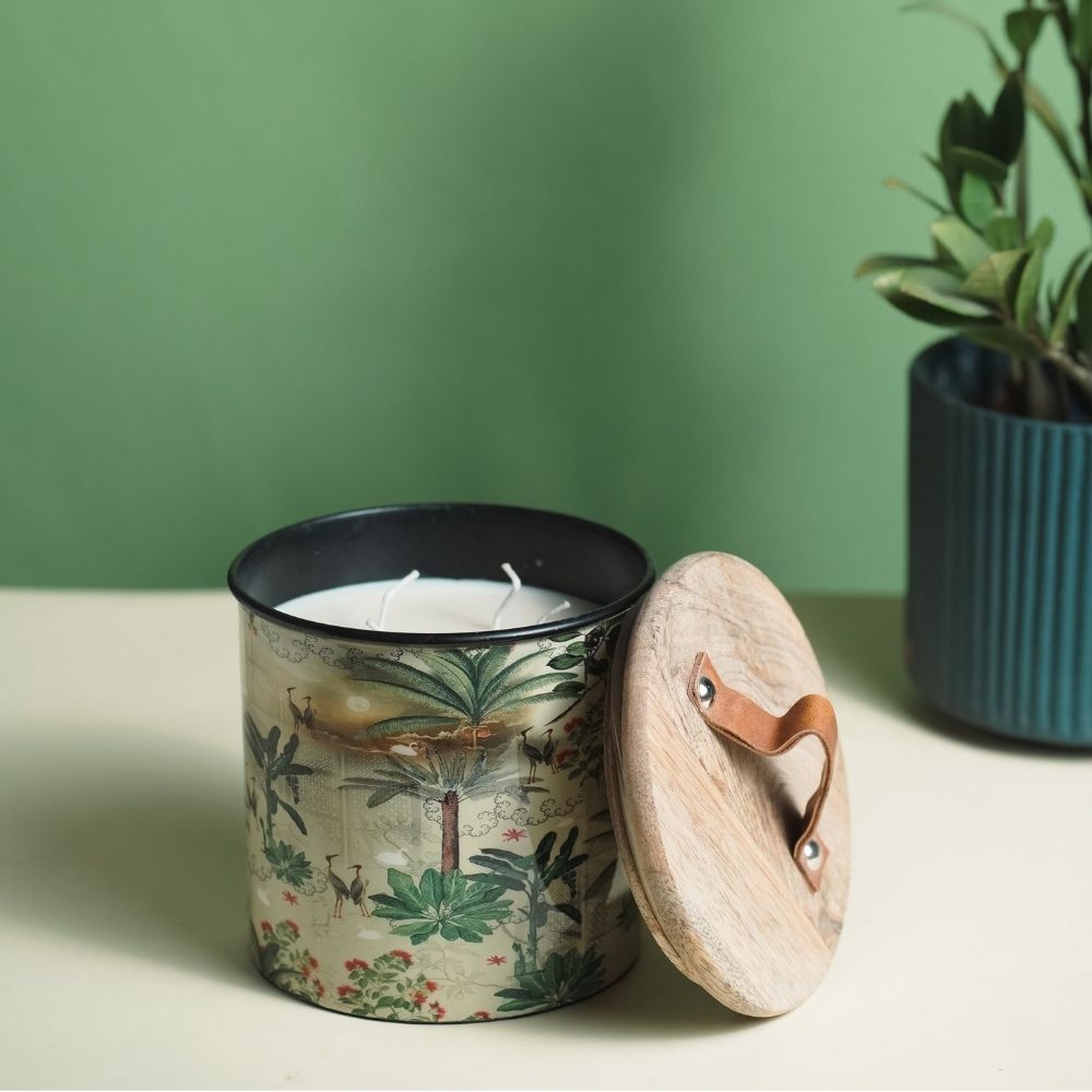 Green Iron Cookie Jar | Wooden Lid | Decorative Container