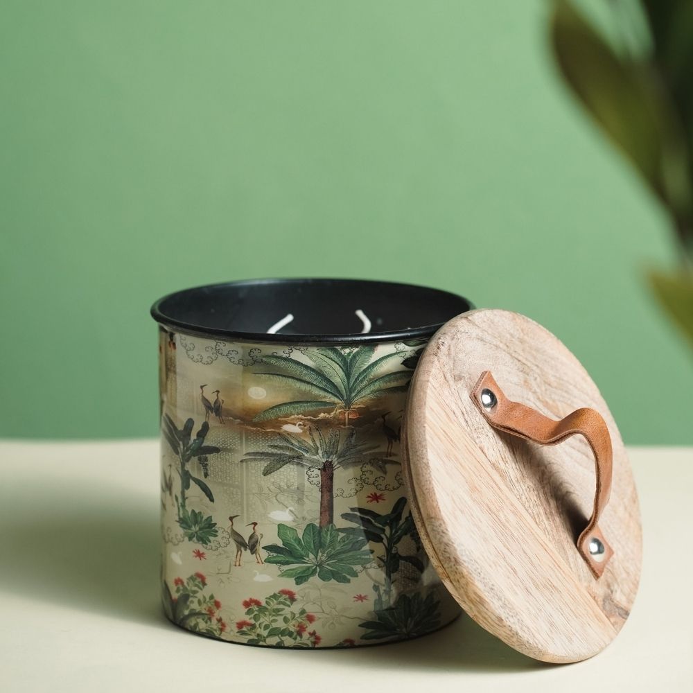 Green Iron Container Cookie Jar With Wooden Lid | Modern Minimalist Luxury Decor