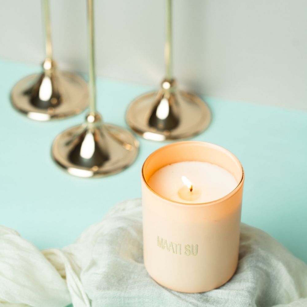 Peach Glass Candle | Wooden Lid | Scented Soy Wax Candle