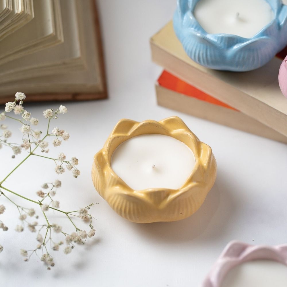 Concrete Candle | Lotus Design | Scented Soy Wax Candle