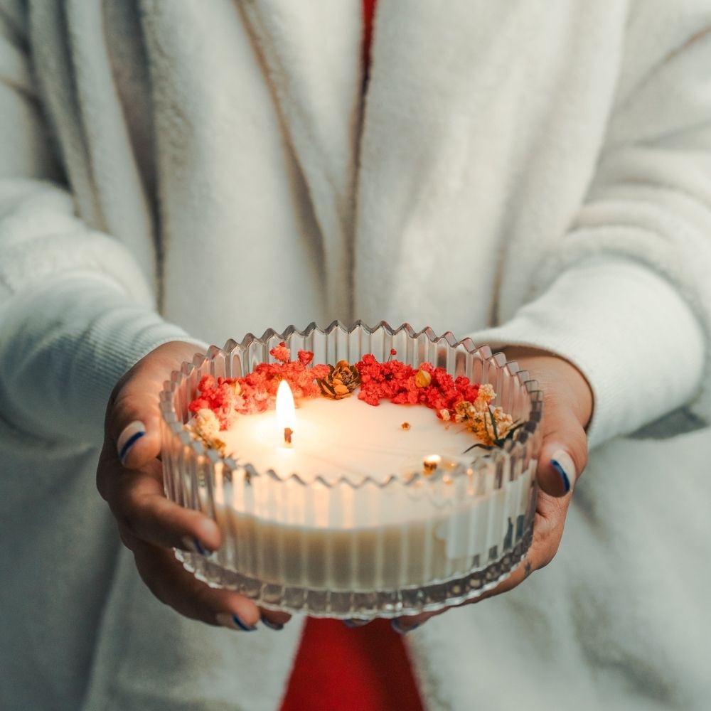 Christmas Candy Jar Candle | Decorative | Dry Flower Soy Wax Candle