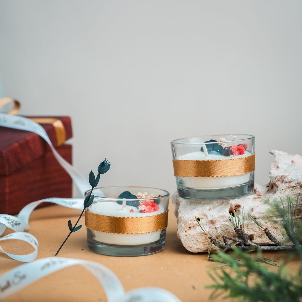 Christmas Glass Candle | Set of 2 | Dry Flower Soy Wax Candle