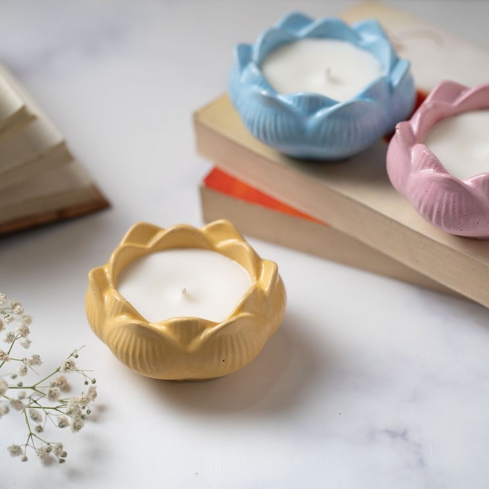 Concrete Candle | Lotus Design | Scented Soy Wax Candle