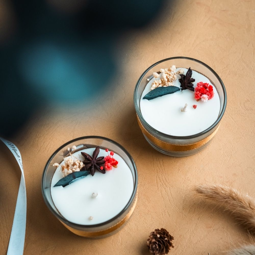 Christmas Glass Candle | Set of 2 | Dry Flower Soy Wax Candle