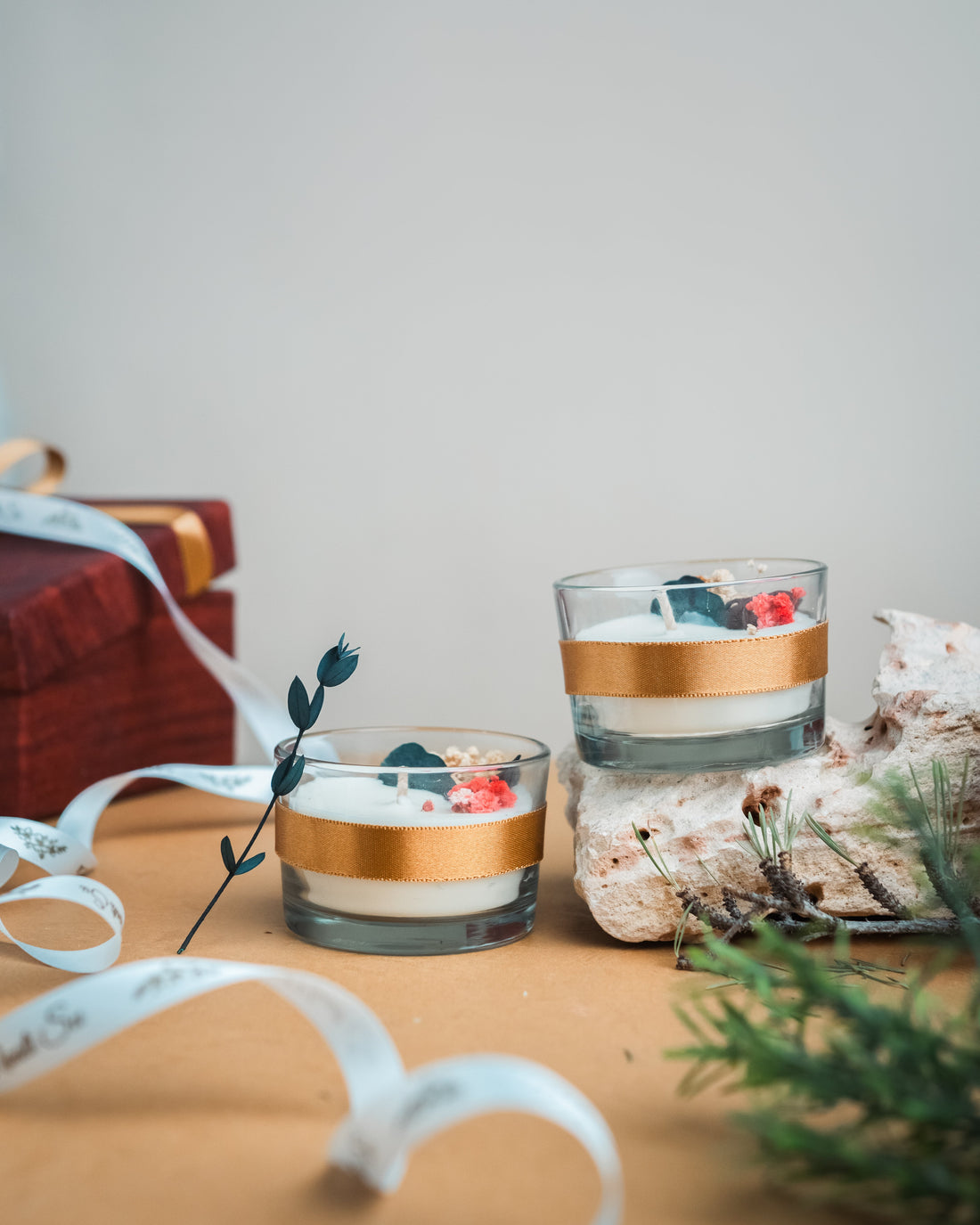 Christmas Candle | Glass Container Candle | Set Of 2 | Dry Flower Scented Soy Wax Candle | handmade Candle