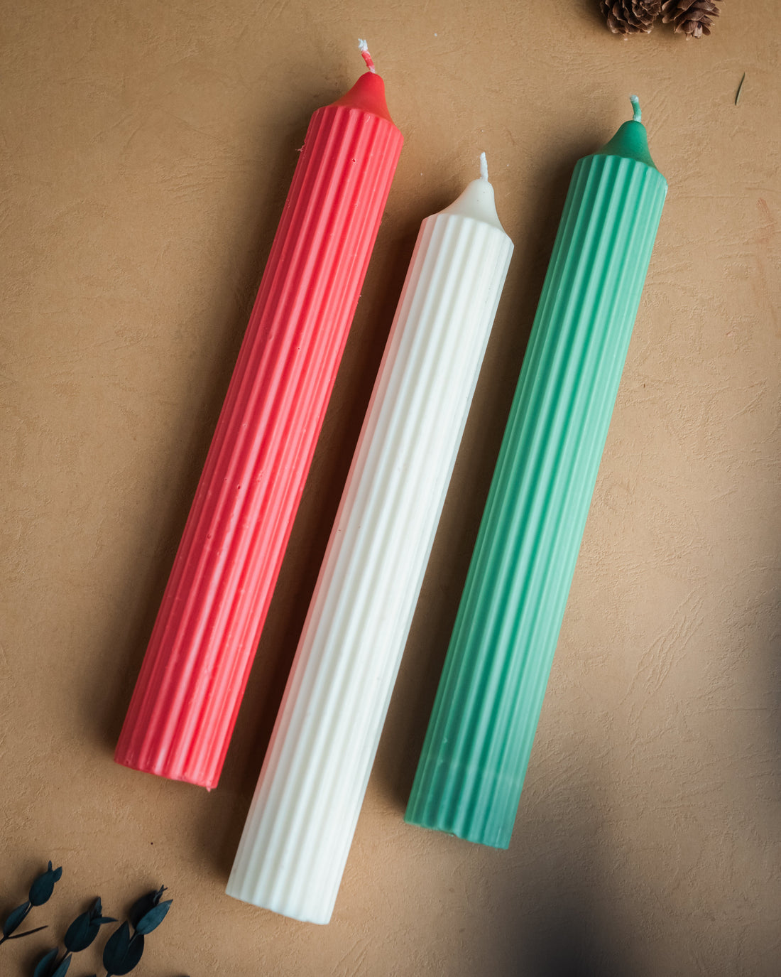 Christmas Candle | Ribbed Tall Candles | Handmade Candle | Set Of 3