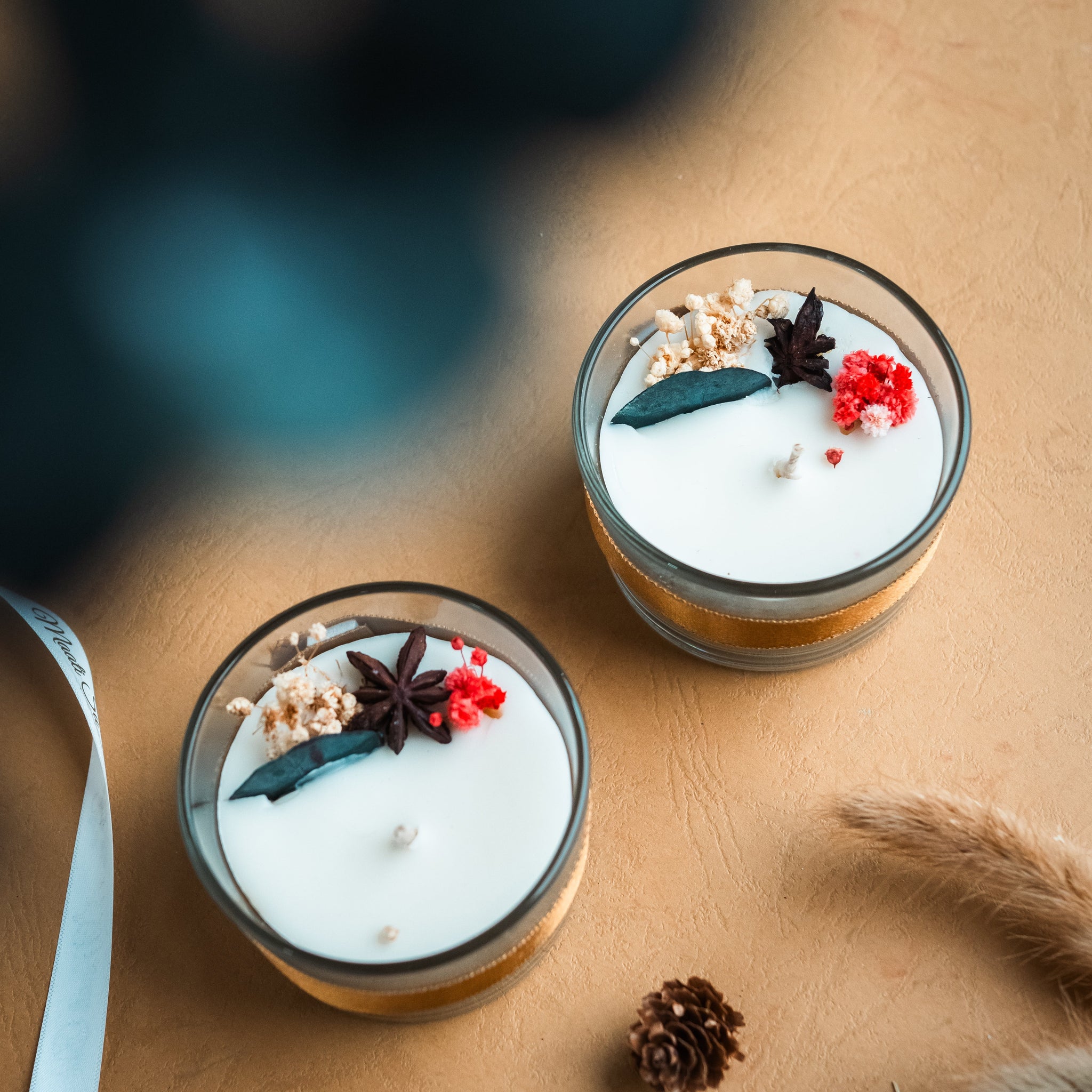 Christmas Candle | Glass Container Candle | Set Of 2 | Dry Flower Scented Soy Wax Candle | handmade Candle