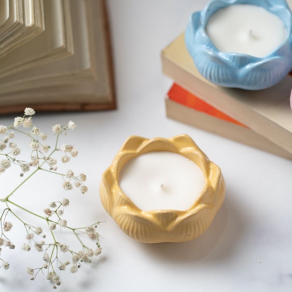 Concrete Candle | Lotus Design | Scented Soy Wax Candle