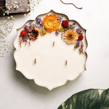 White & Gold Urli Candle | 9" | Dry Flower Soy Wax Candle