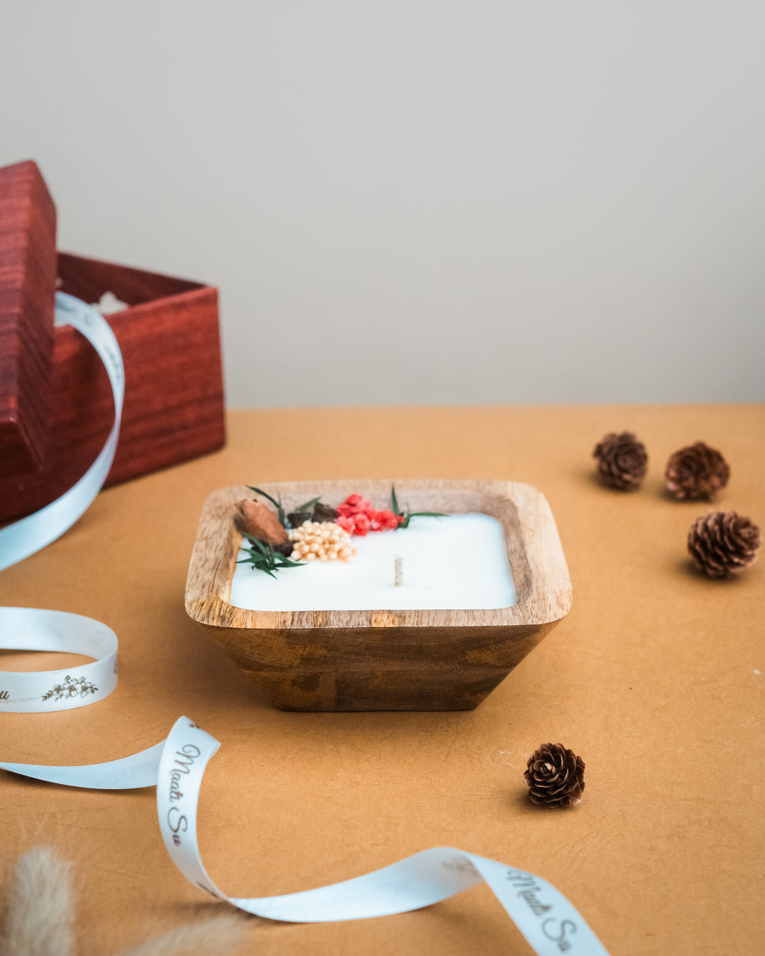 Christmas Candle | Square Wooden Container Candle | Scented Soy Wax Candle | Handmade Candle