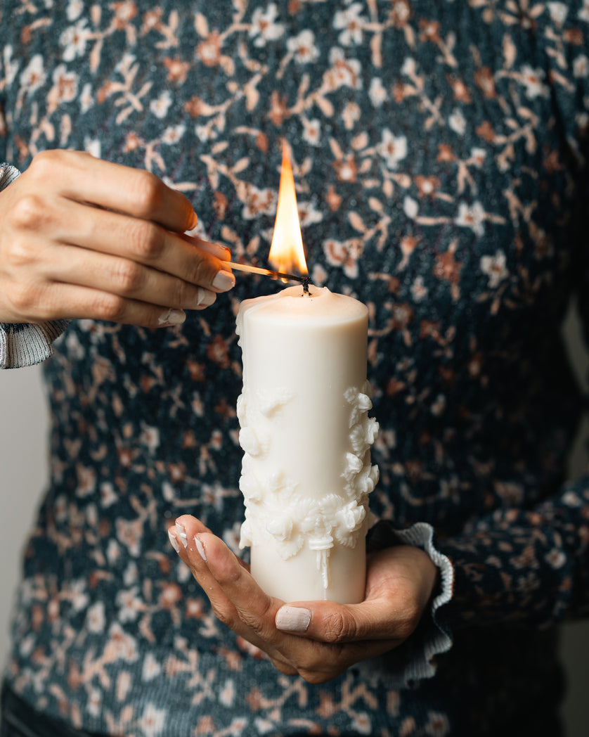 Flower Sculpted Pillar Candle