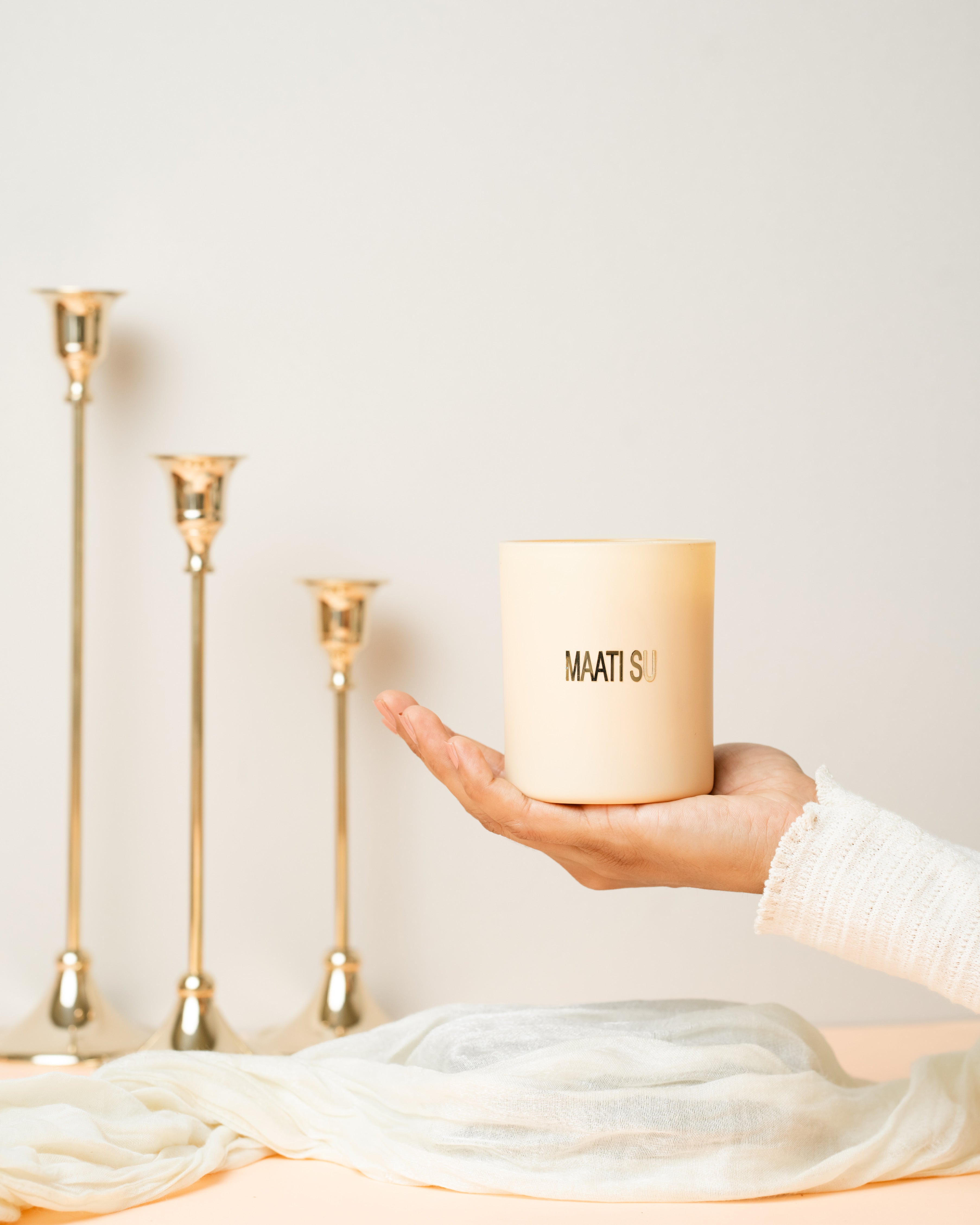 Peach Glass Container With Wooden Lid | Scented Soy Wax Candle