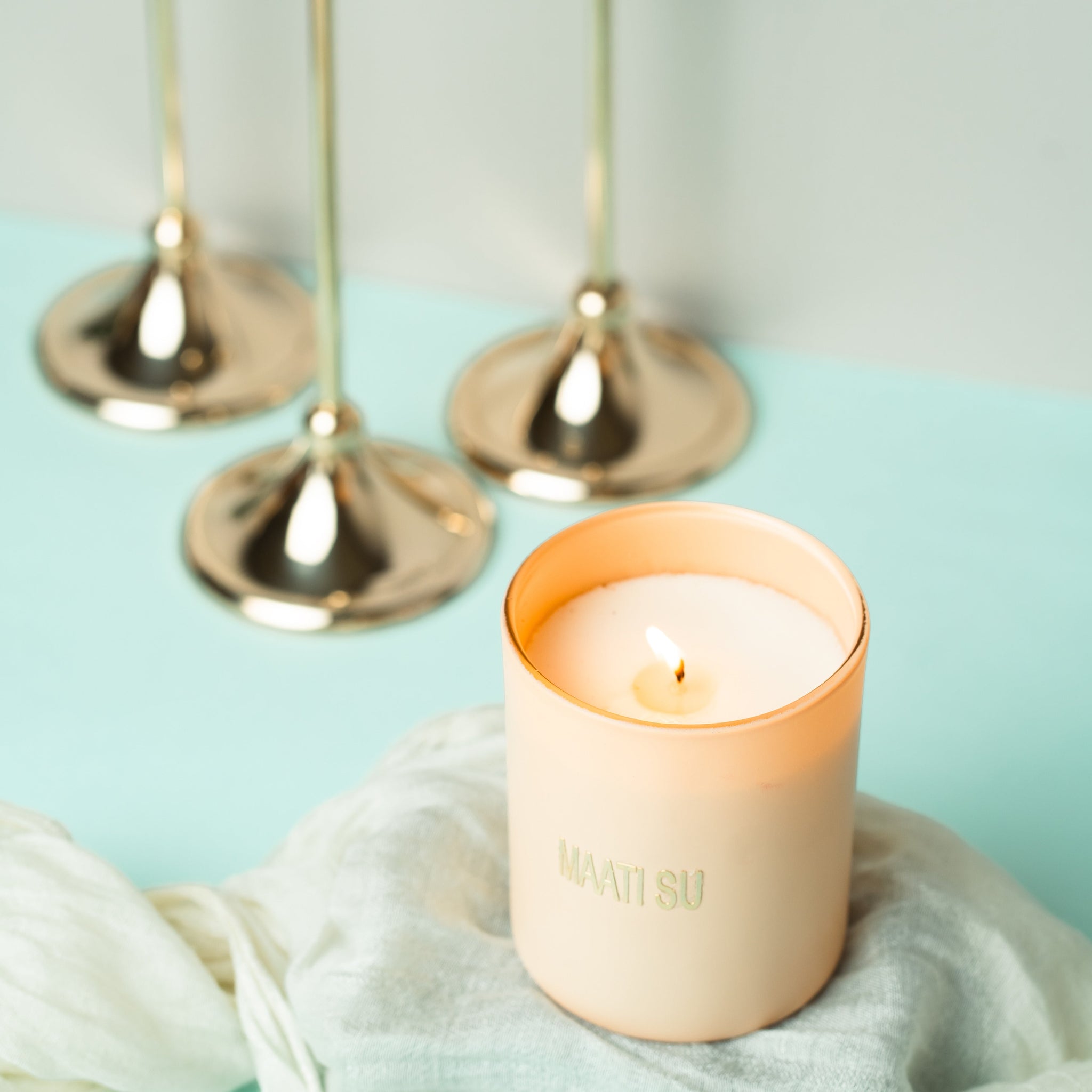 Peach Glass Container With Wooden Lid | Scented Soy Wax Candle