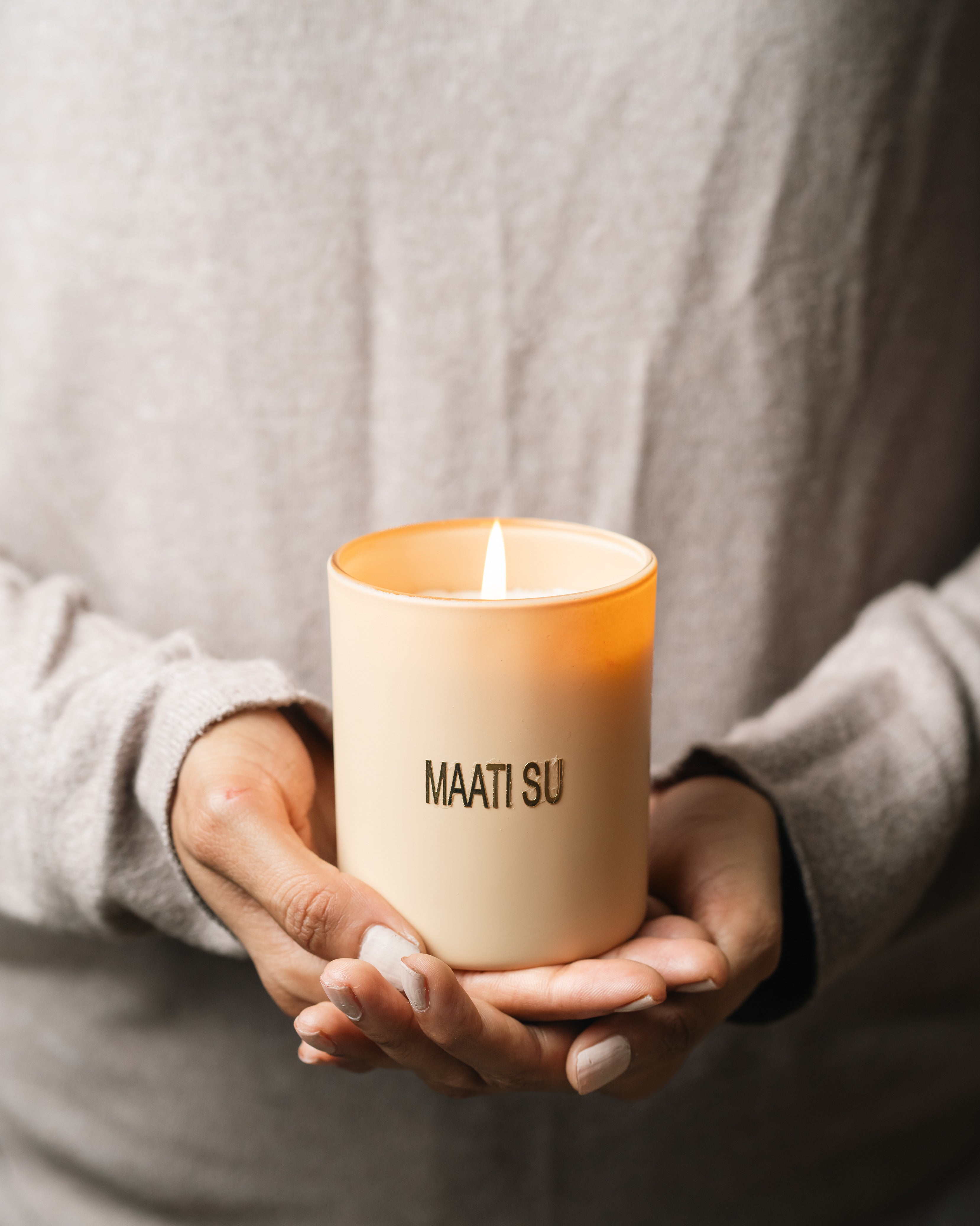 Peach Glass Container With Wooden Lid | Scented Soy Wax Candle