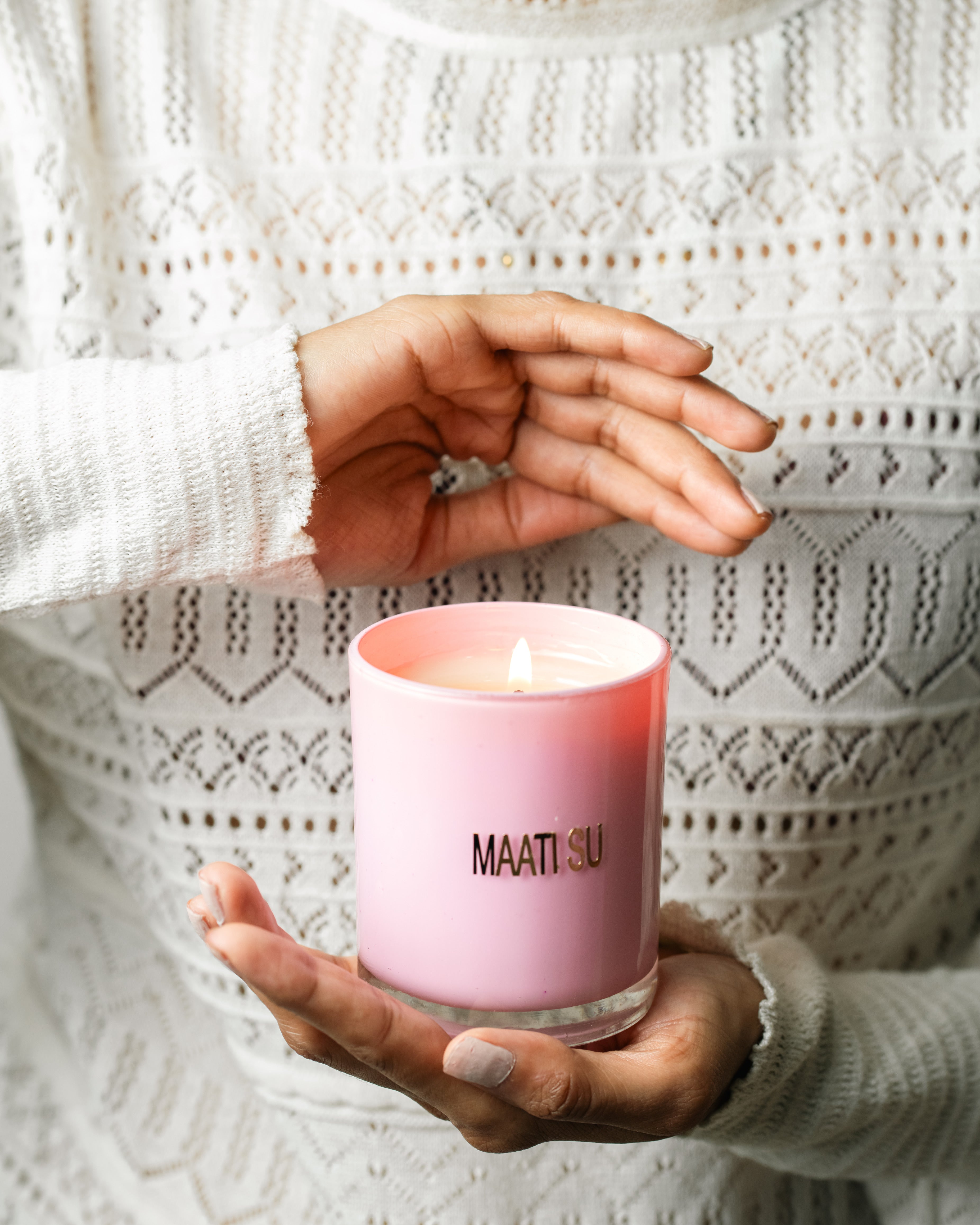 Pink Glass Container With Wooden Lid | Scented Soy Wax Candle