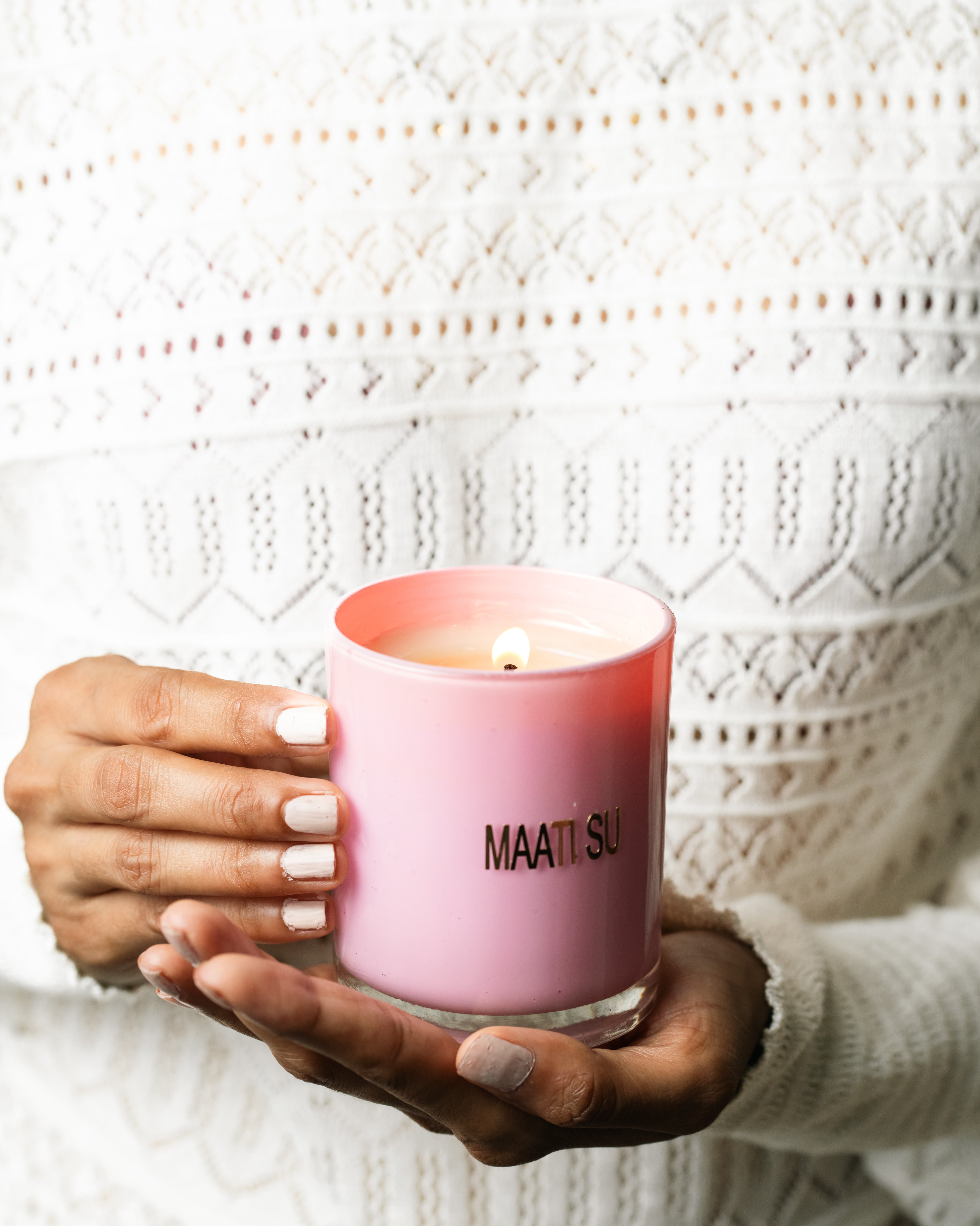Pink Glass Container With Wooden Lid | Scented Soy Wax Candle