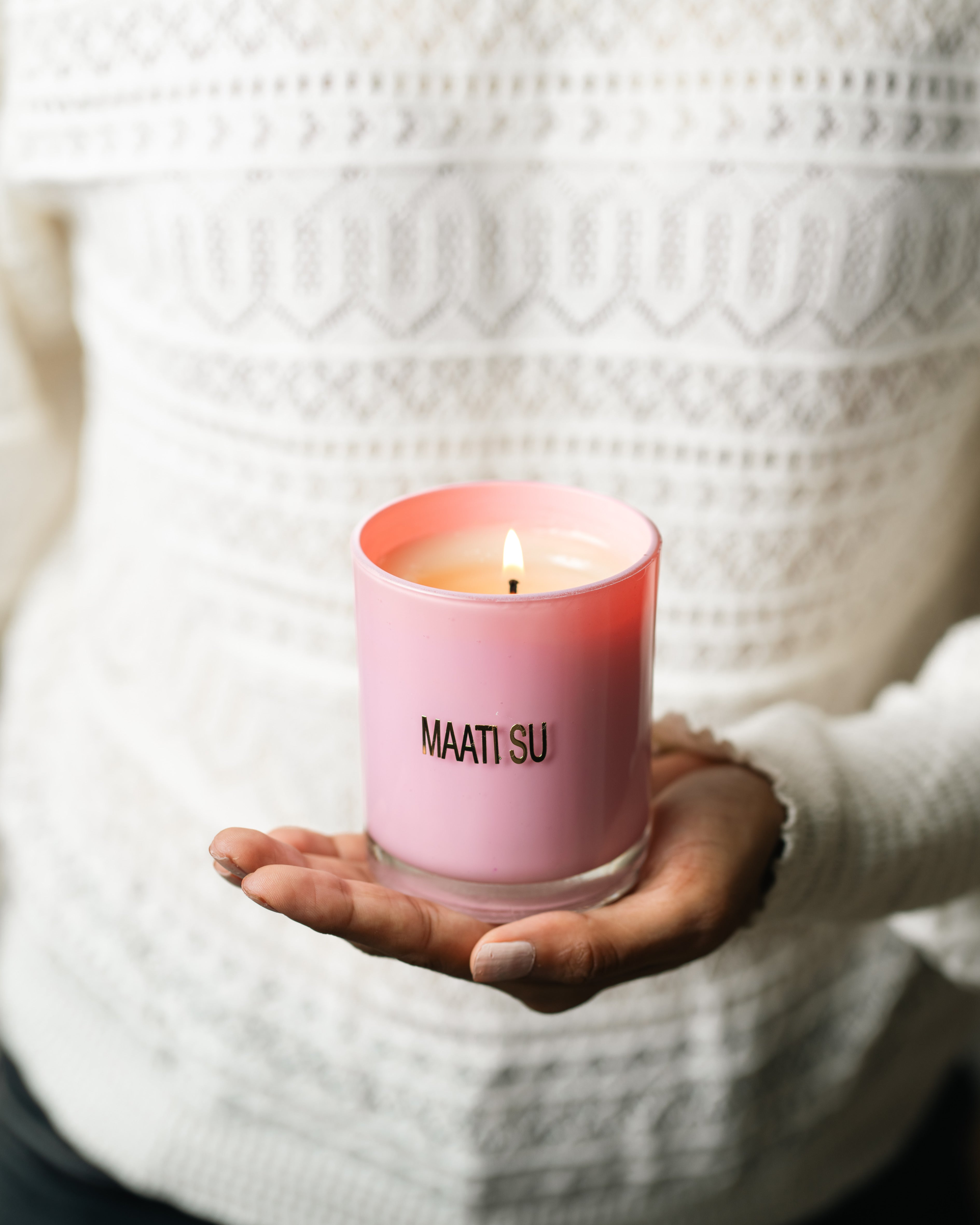 Pink Glass Container With Wooden Lid | Scented Soy Wax Candle