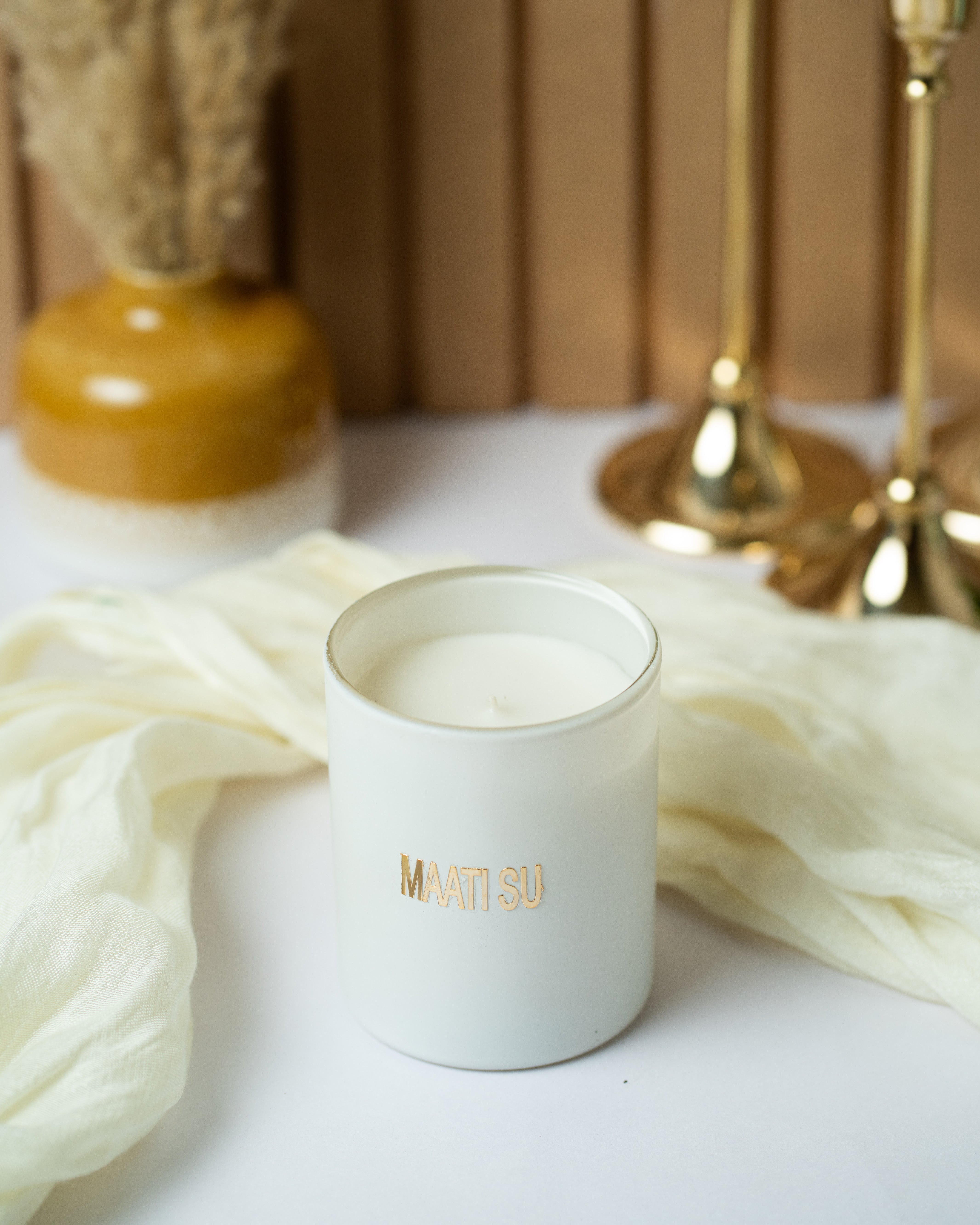 White Glass Container With Wooden Lid |Scented Soy Wax Candle
