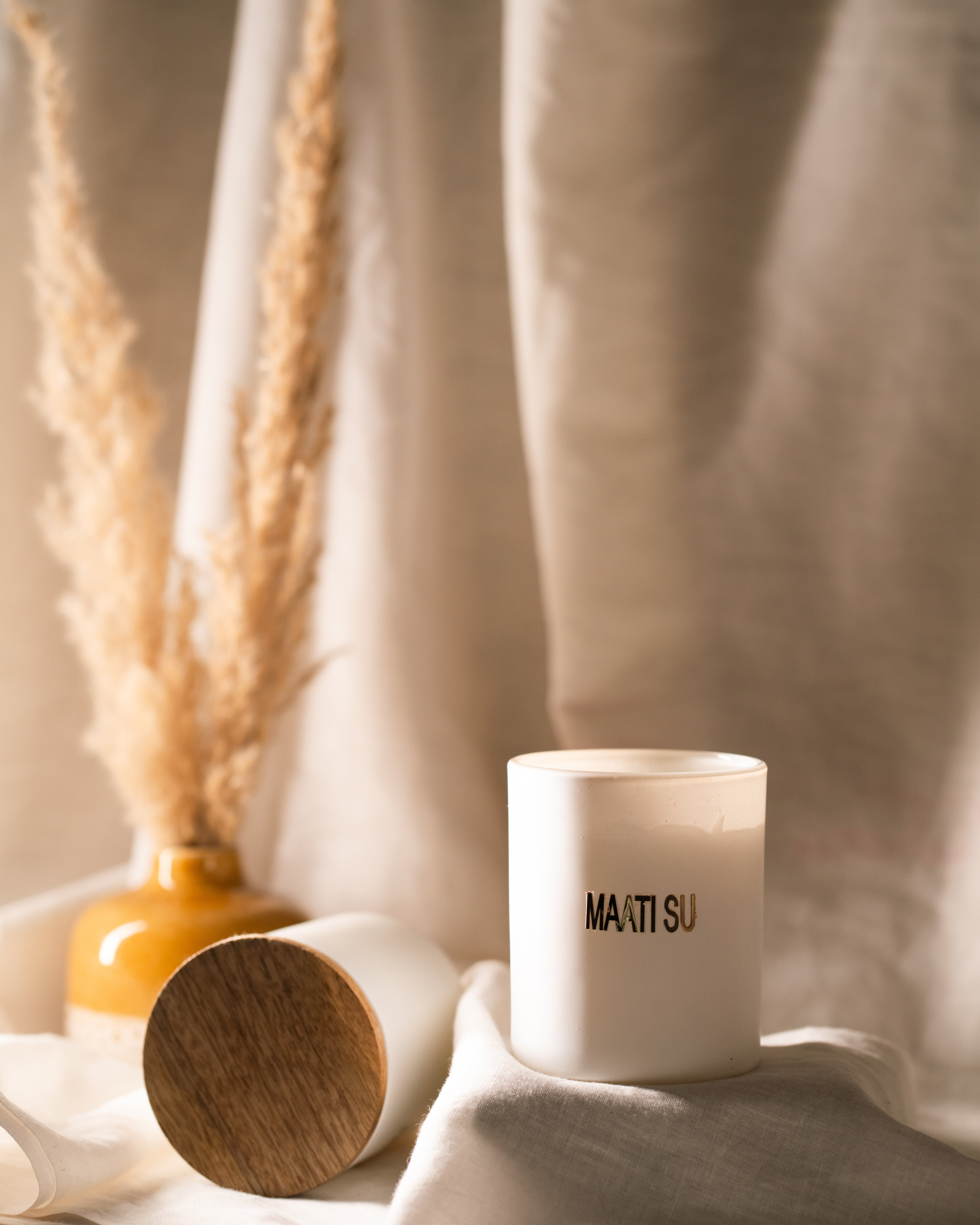 White Glass Container With Wooden Lid |Scented Soy Wax Candle