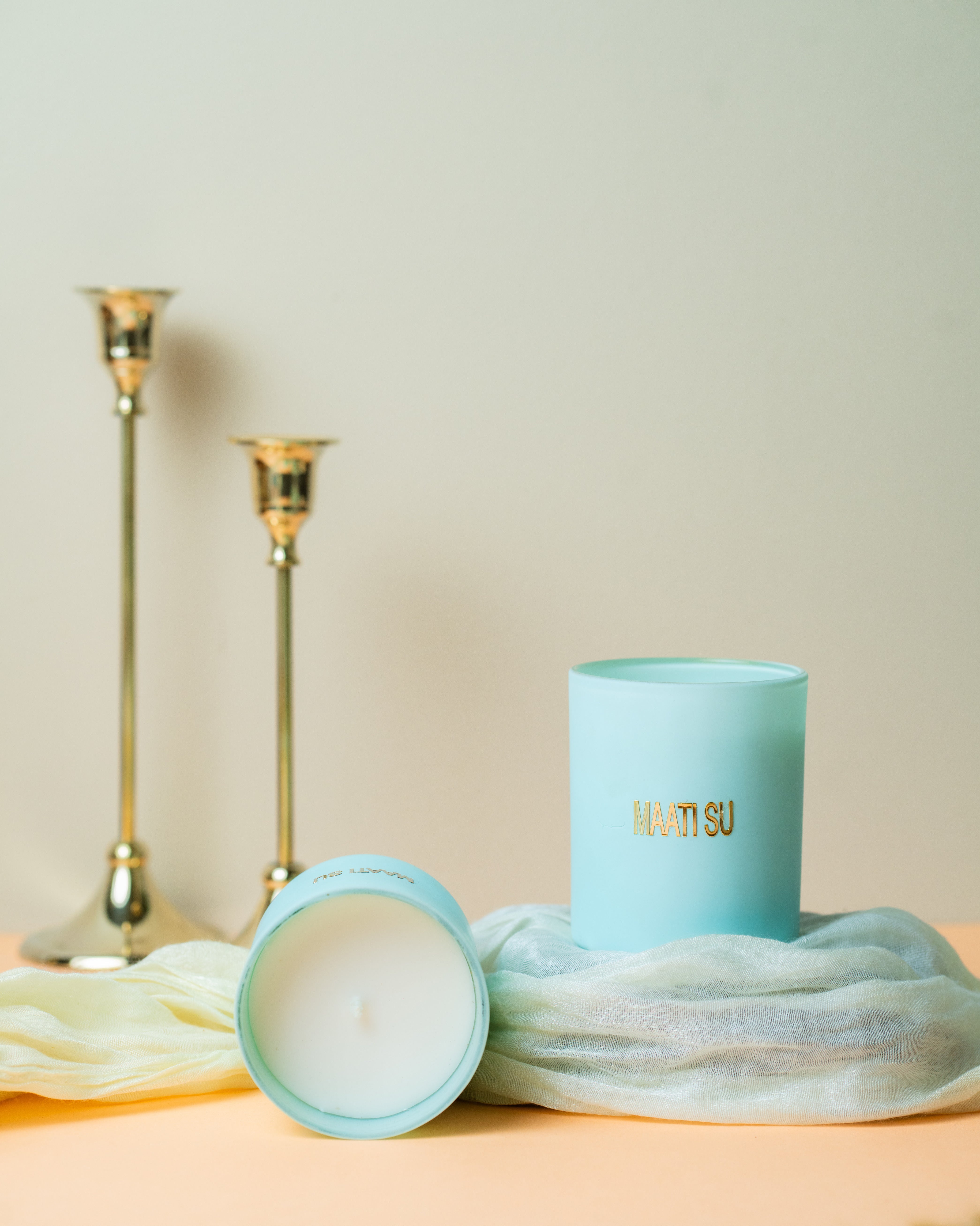 Aqua Green Glass Container With Wooden Lid | Scented Soy Wax Candle