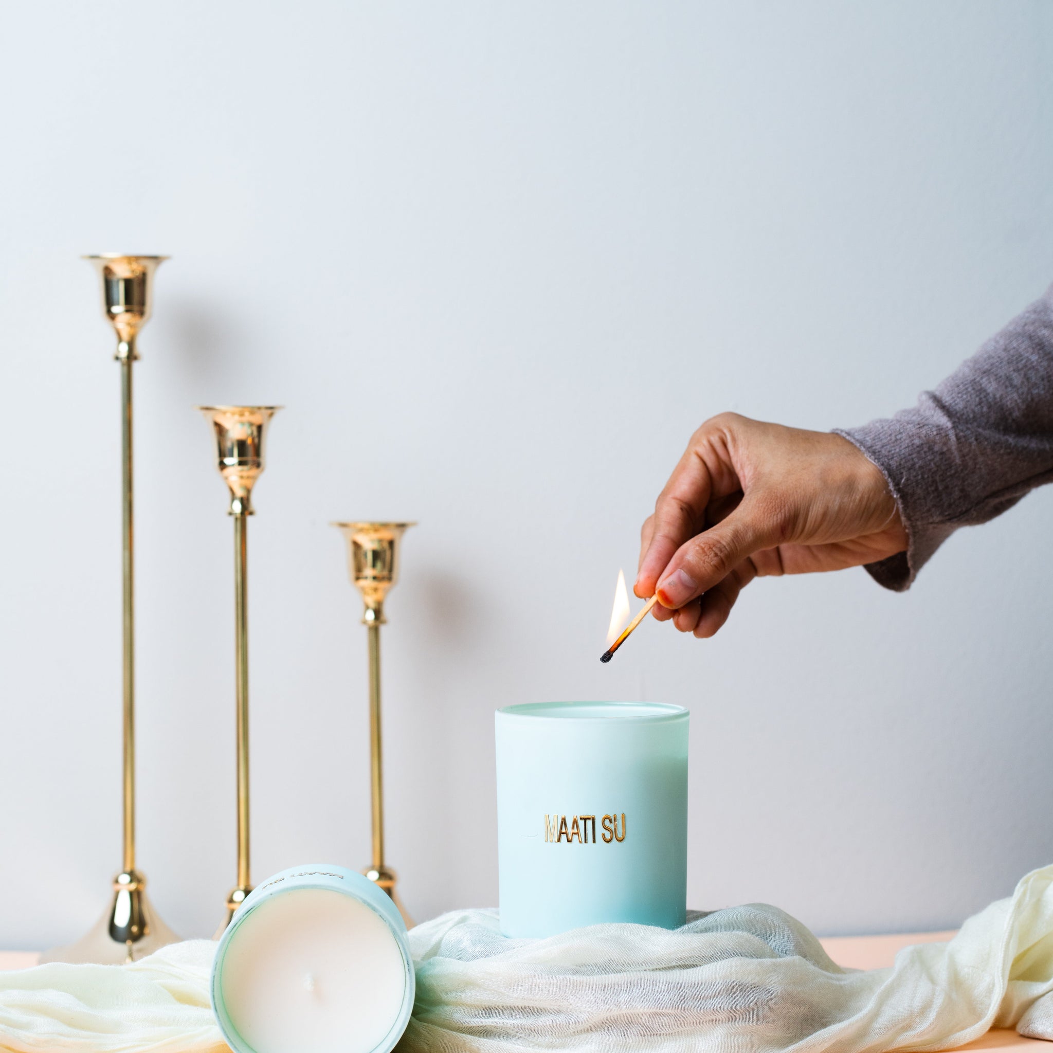 Aqua Green Glass Container With Wooden Lid | Scented Soy Wax Candle