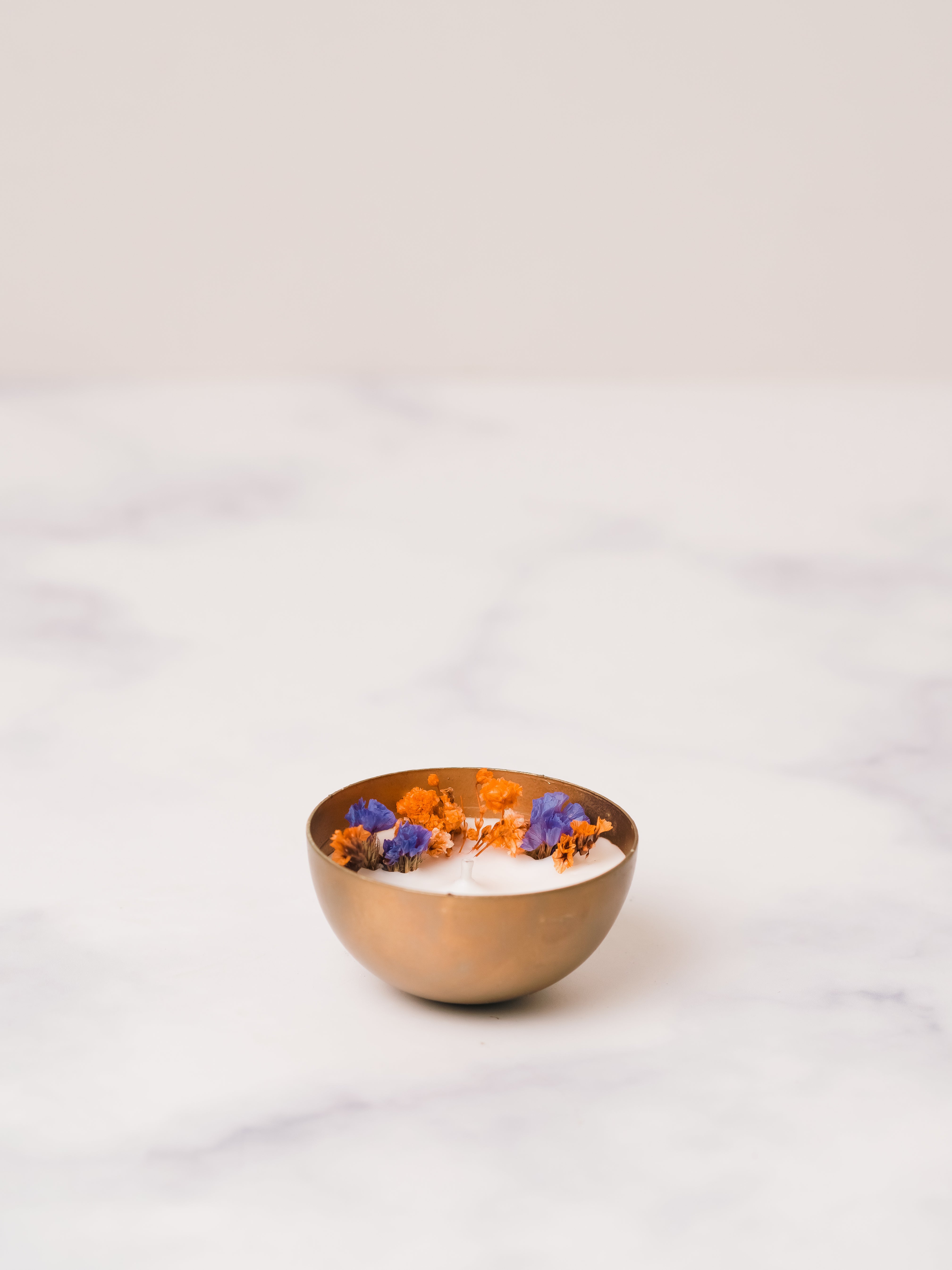 Plain 2.5" Copper Finish Votive Set Of 2 | Scented Soy Wax Candle | With Natural Flowers | With Box