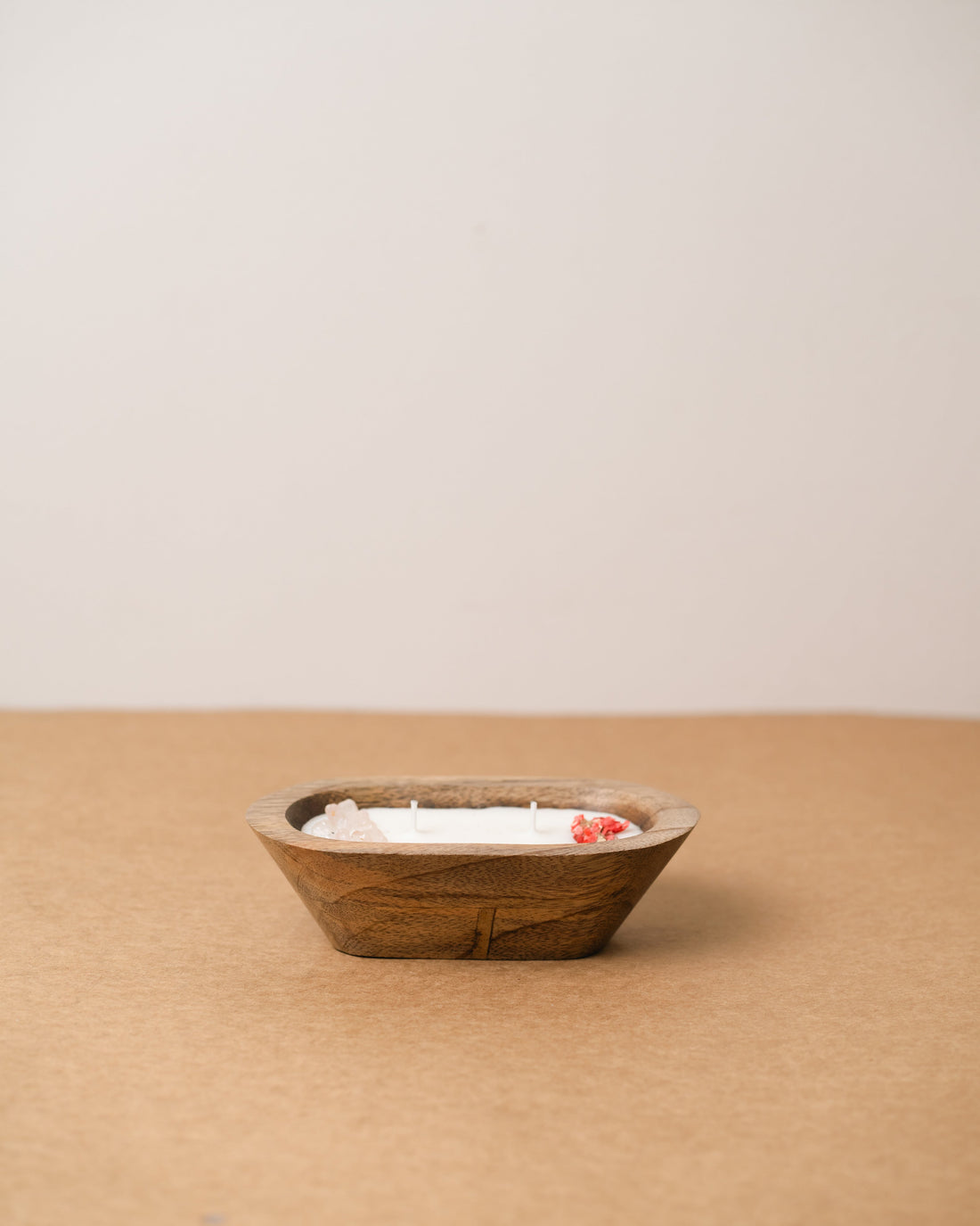 Wooden Boat 6" Container | Scented Soy Wax Candle | With Natural Flowers and Stones