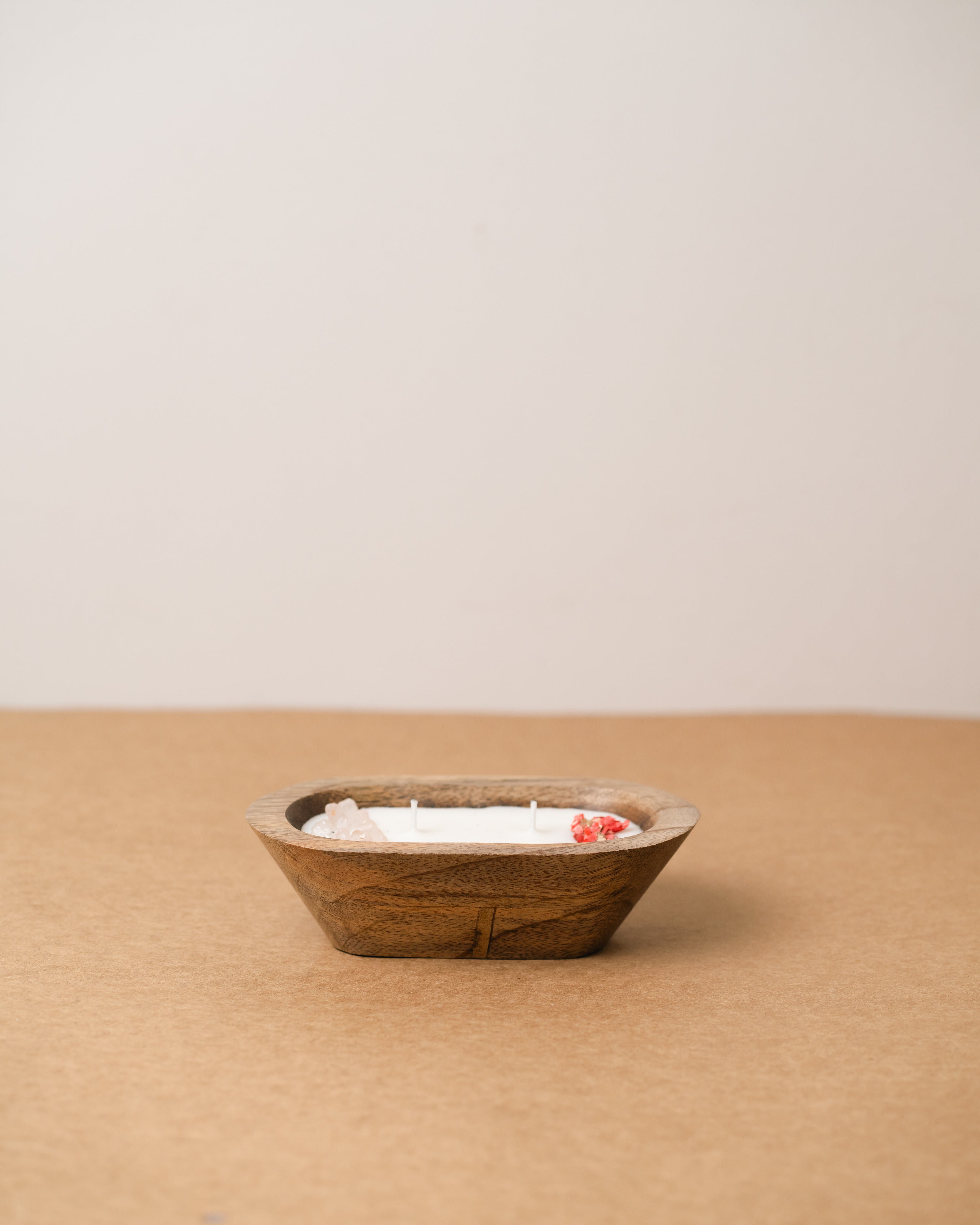 Wooden Boat 6" Container | Scented Soy Wax Candle | With Natural Flowers and Stones