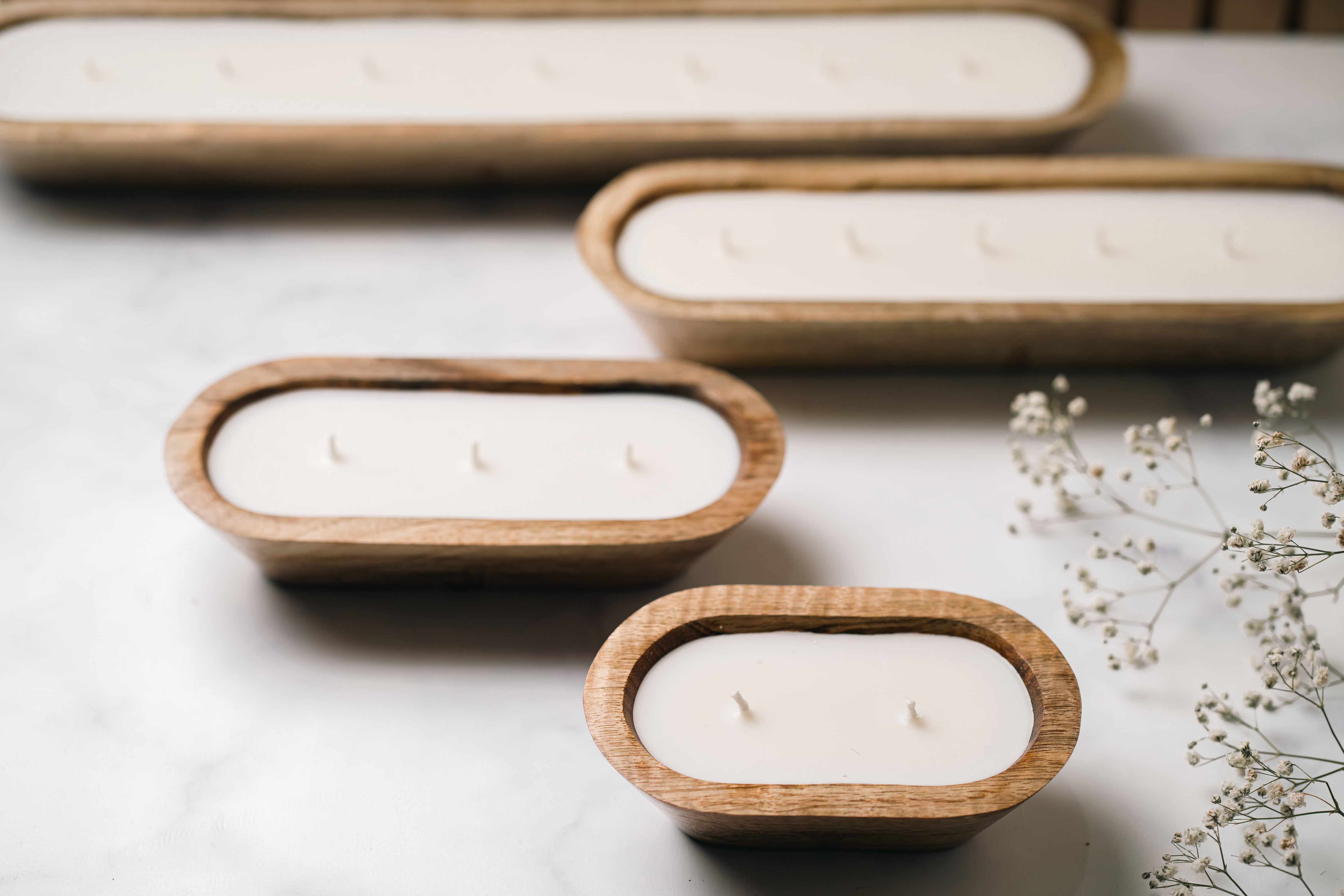 Wooden Boat 8" Container | Scented Soy Wax Candle | With Wax Flowers