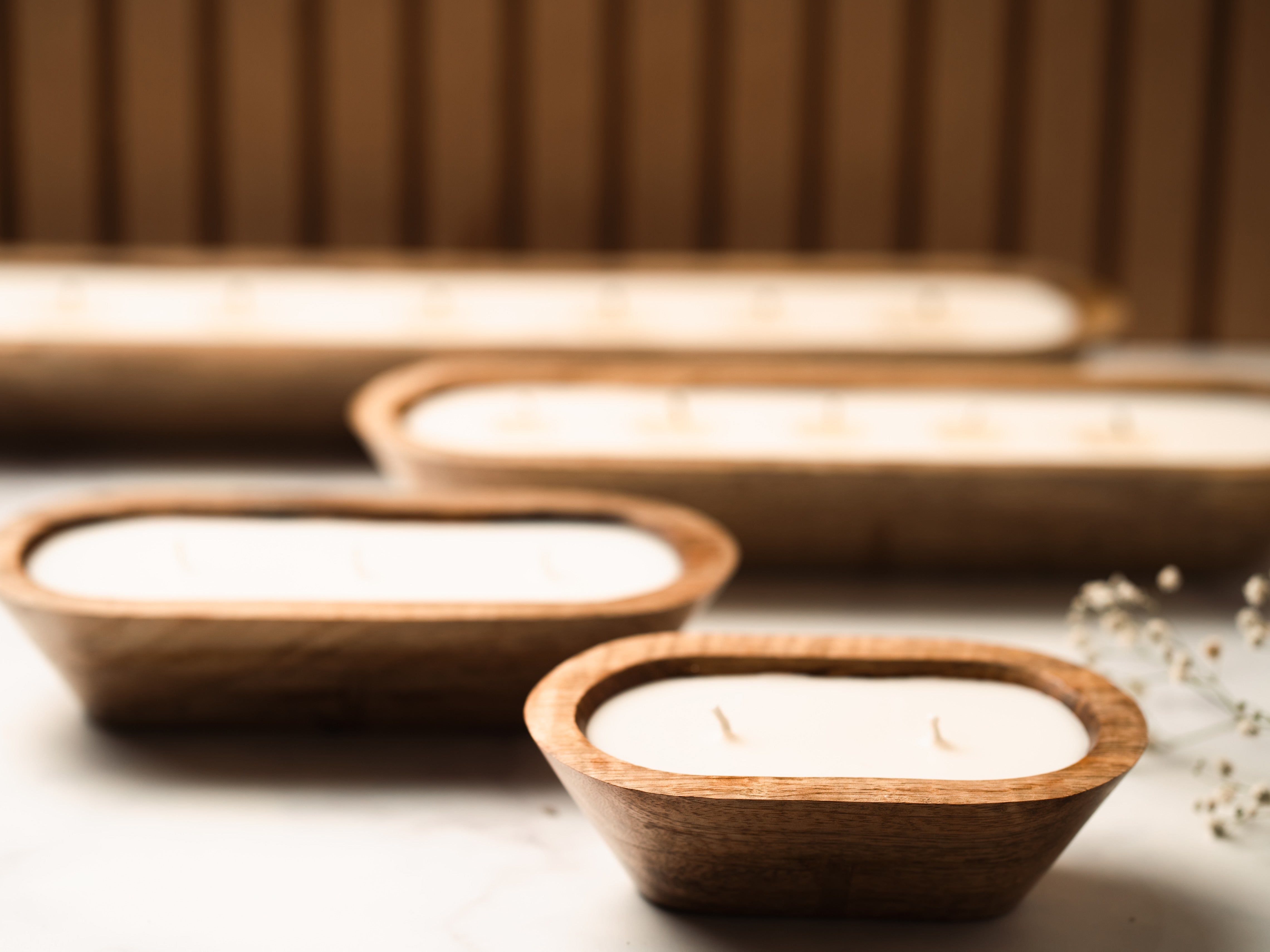 Wooden Boat 8" Container | Scented Soy Wax Candle | With Wax Flowers
