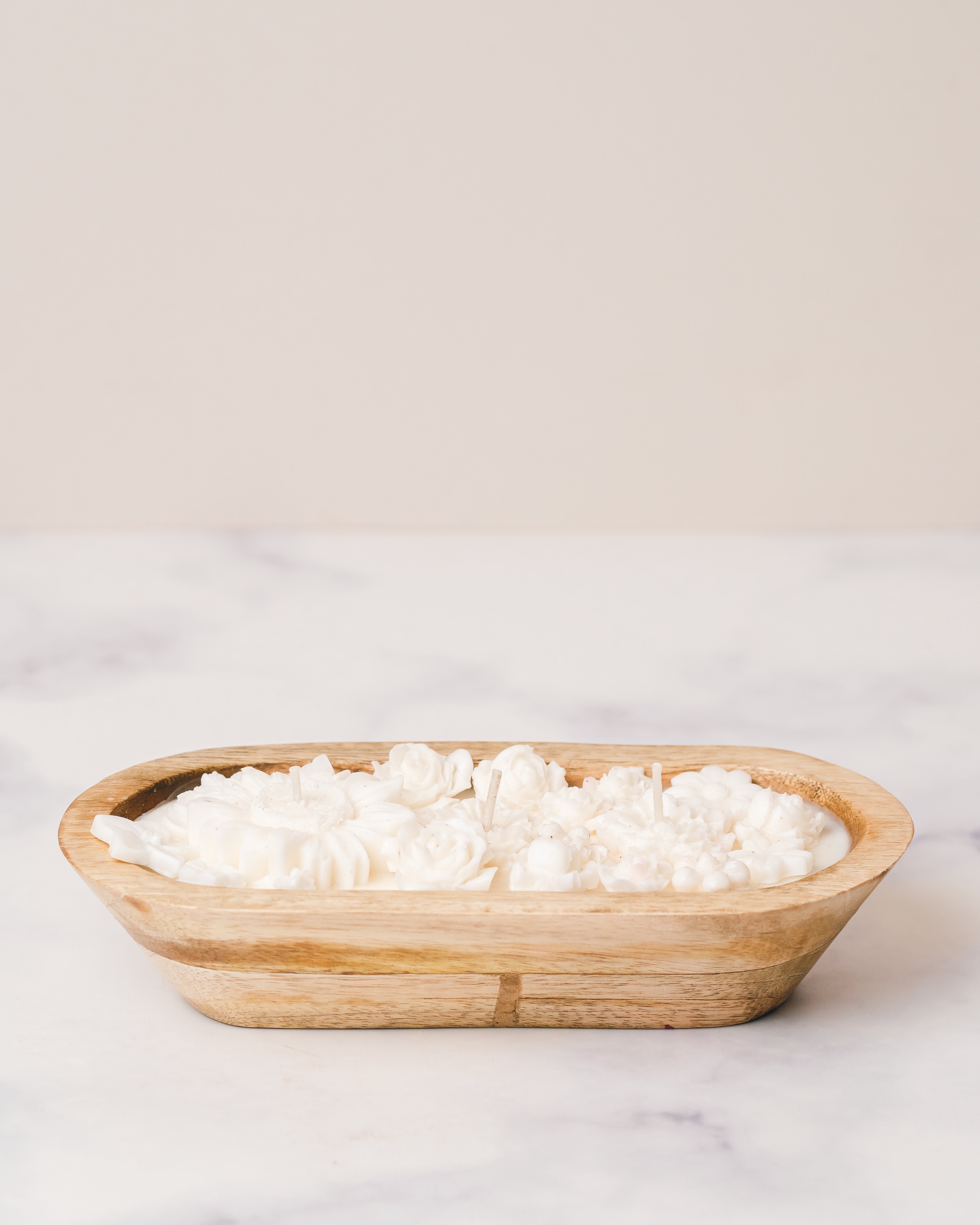 Wooden Boat 8" Container | Scented Soy Wax Candle | With Wax Flowers