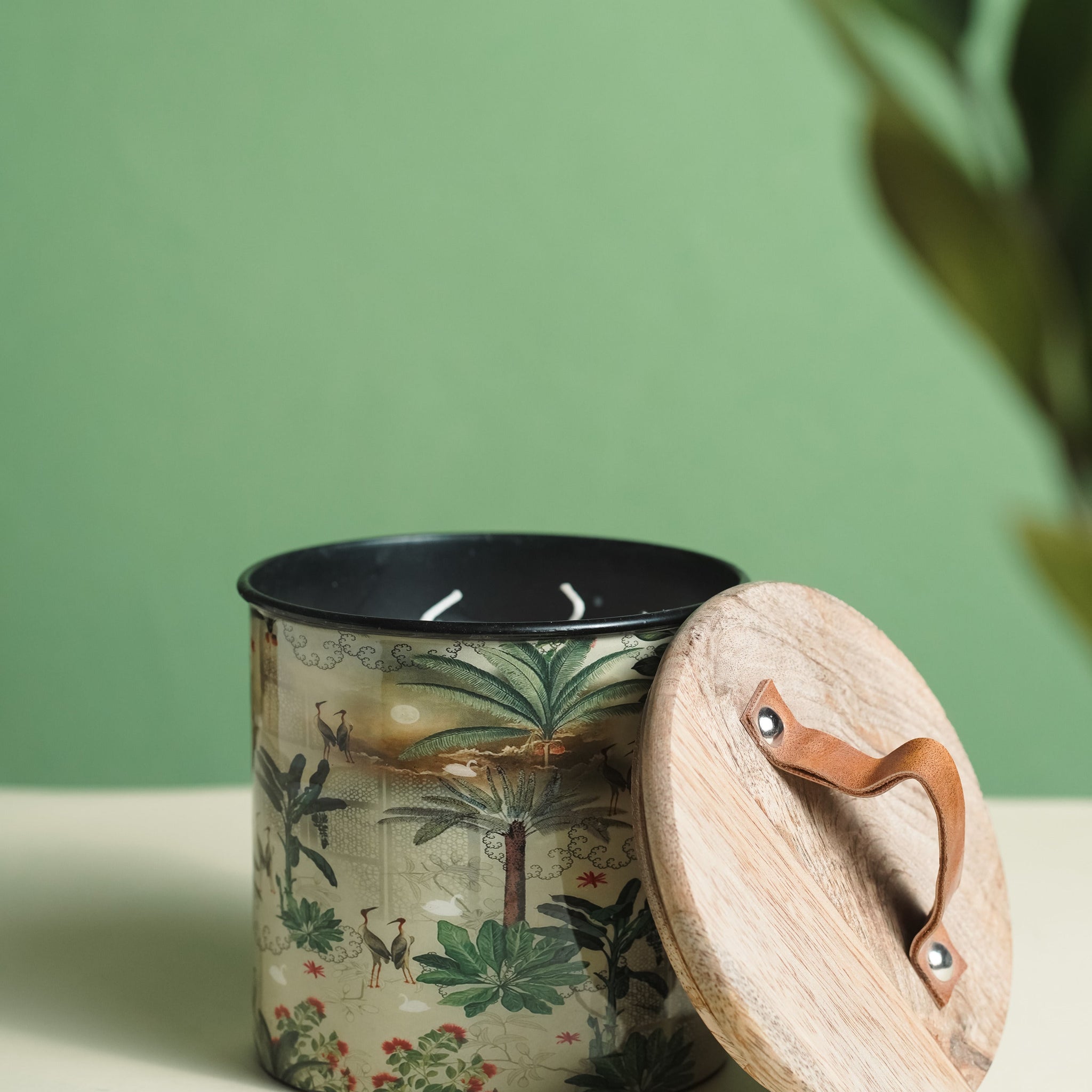 Green Iron Container Cookie Jar With Wooden Lid | Modern Minimalist Luxury Decor