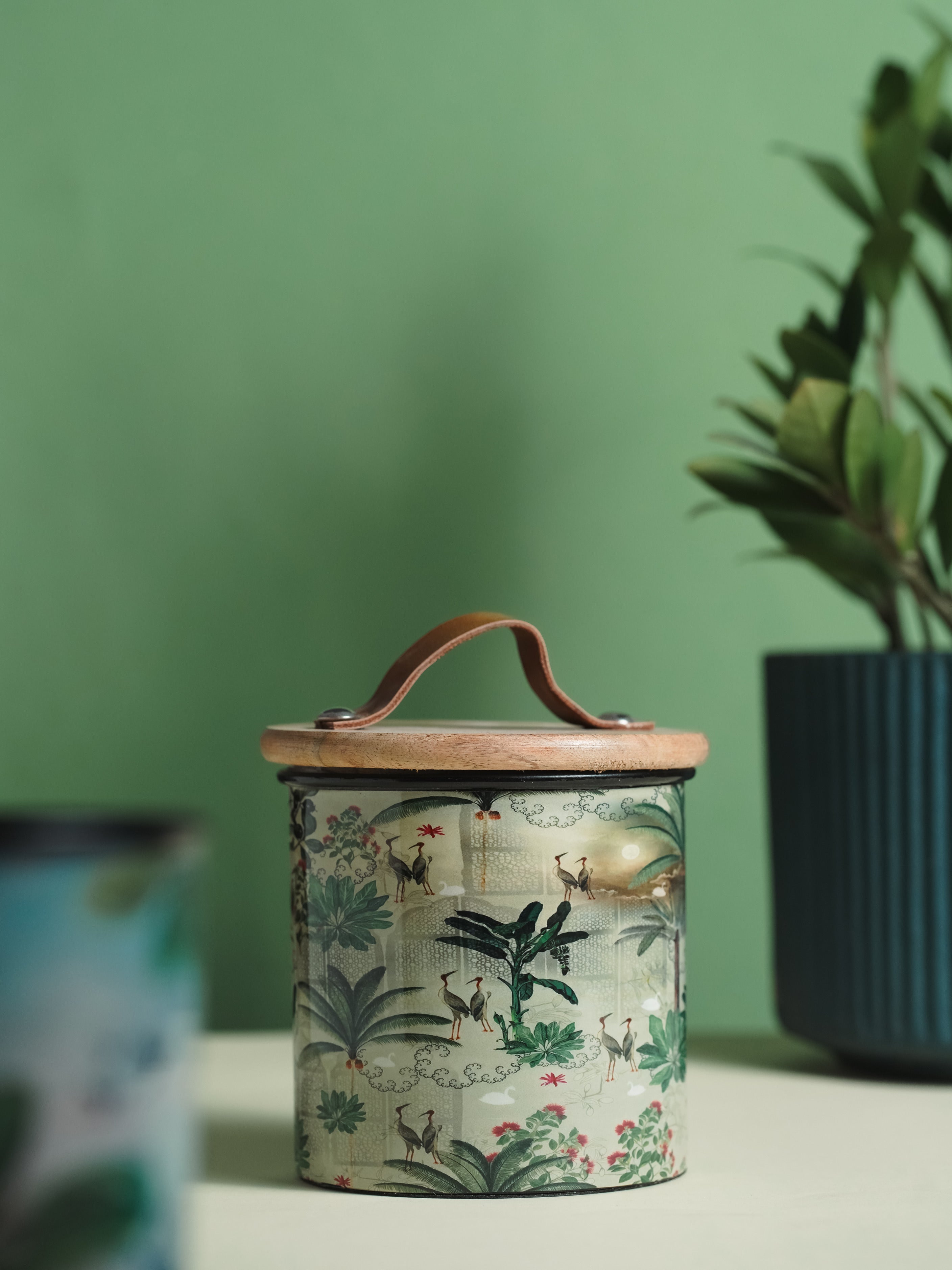 Green Iron Container Cookie Jar With Wooden Lid | Modern Minimalist Luxury Decor