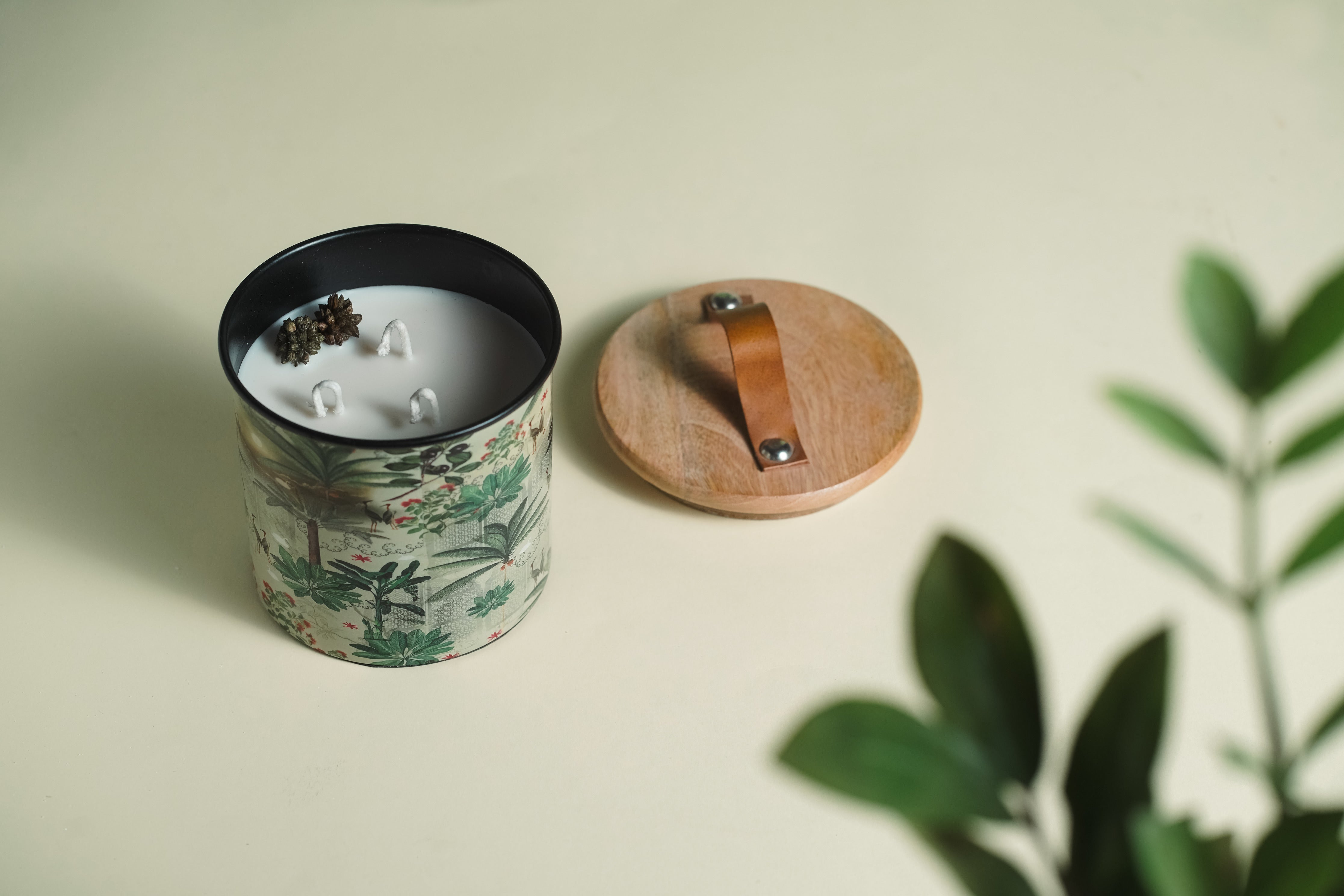 Green Iron Container Cookie Jar With Wooden Lid | Modern Minimalist Luxury Decor