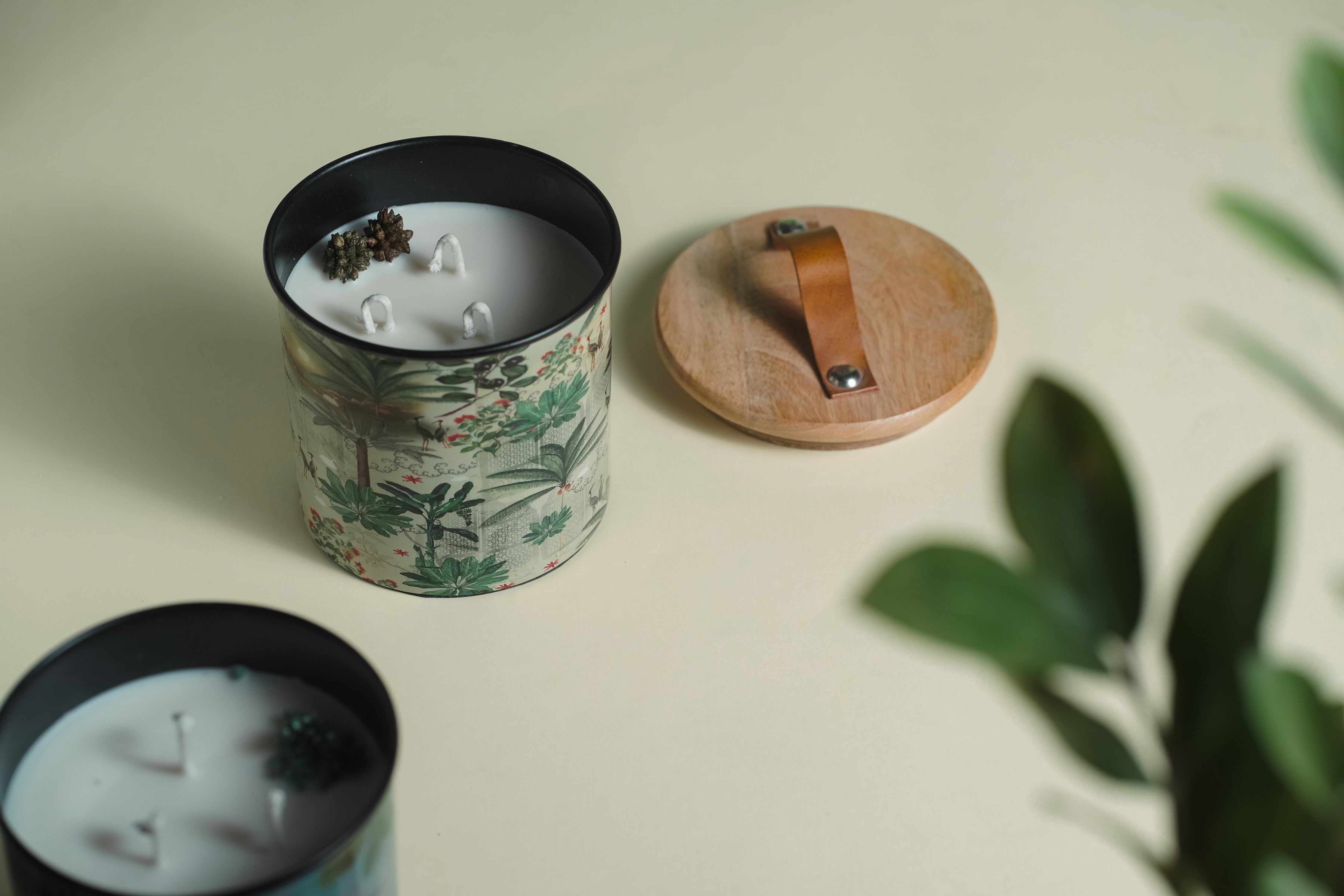 Green Iron Container Cookie Jar With Wooden Lid | Modern Minimalist Luxury Decor