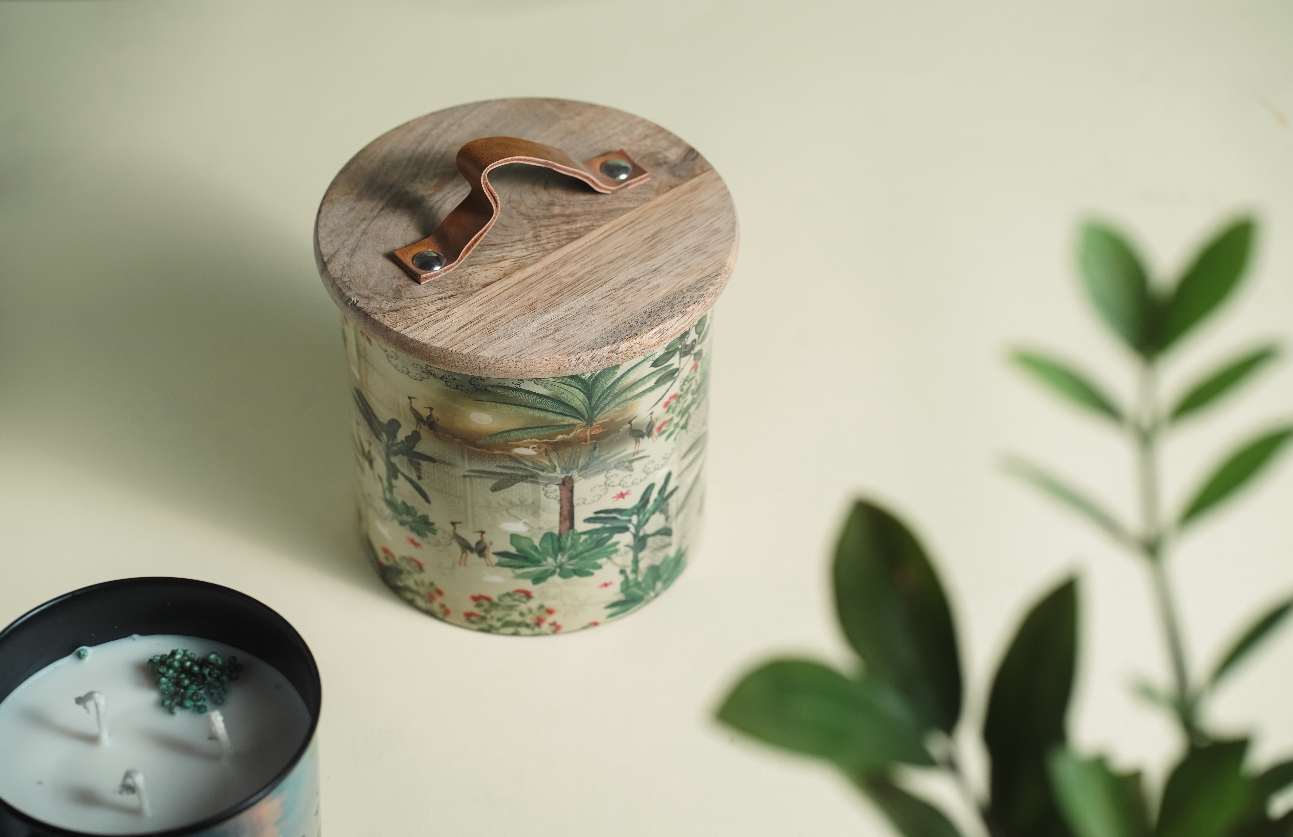 Green Iron Container Cookie Jar With Wooden Lid | Modern Minimalist Luxury Decor