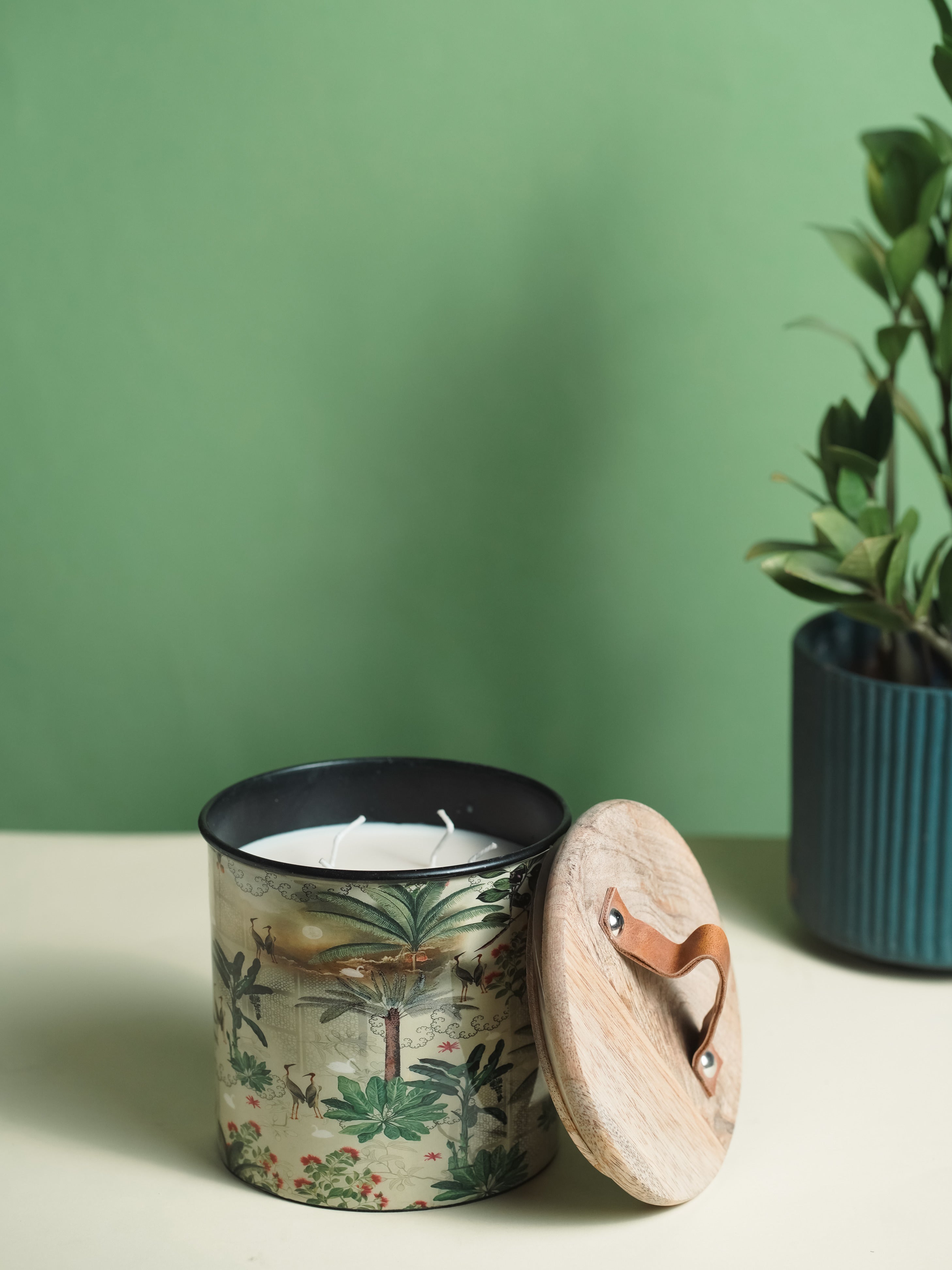 Green Iron Container Cookie Jar With Wooden Lid | Modern Minimalist Luxury Decor