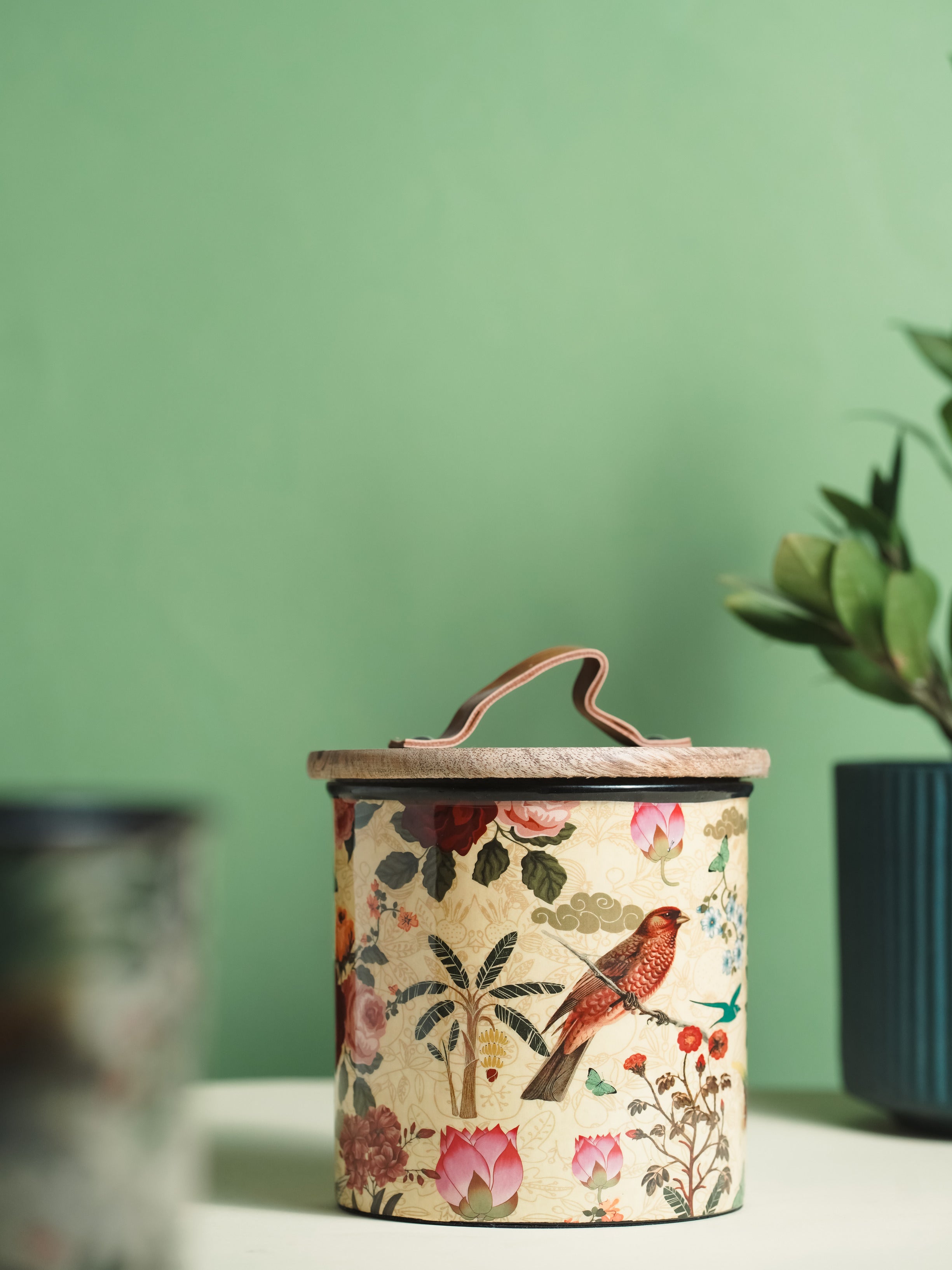 Yellow Iron Container Cookie Jar With Wooden Lid | Modern Minimalist Luxury Decor