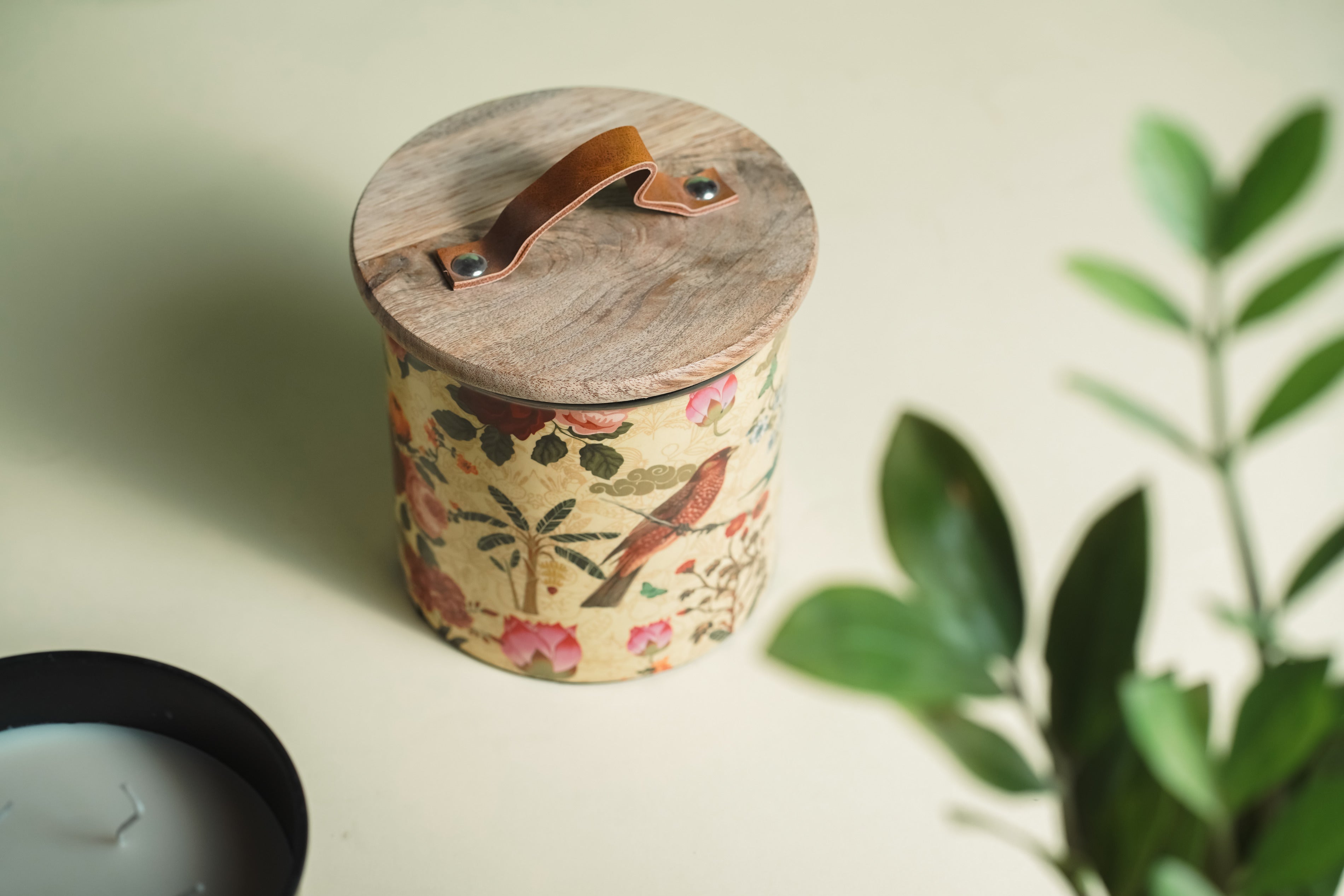Yellow Iron Container Cookie Jar With Wooden Lid | Modern Minimalist Luxury Decor