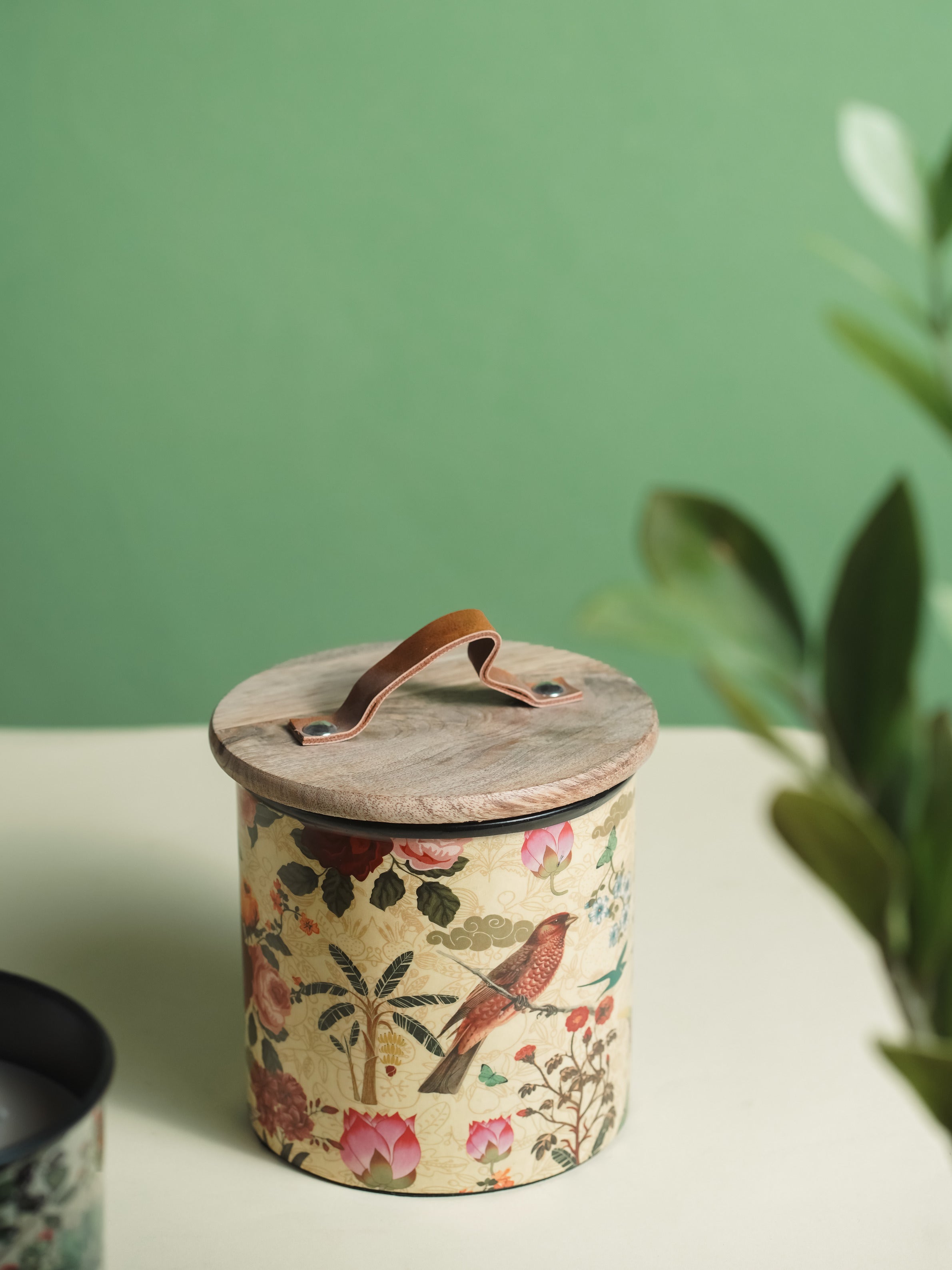 Yellow Iron Container Cookie Jar With Wooden Lid | Modern Minimalist Luxury Decor