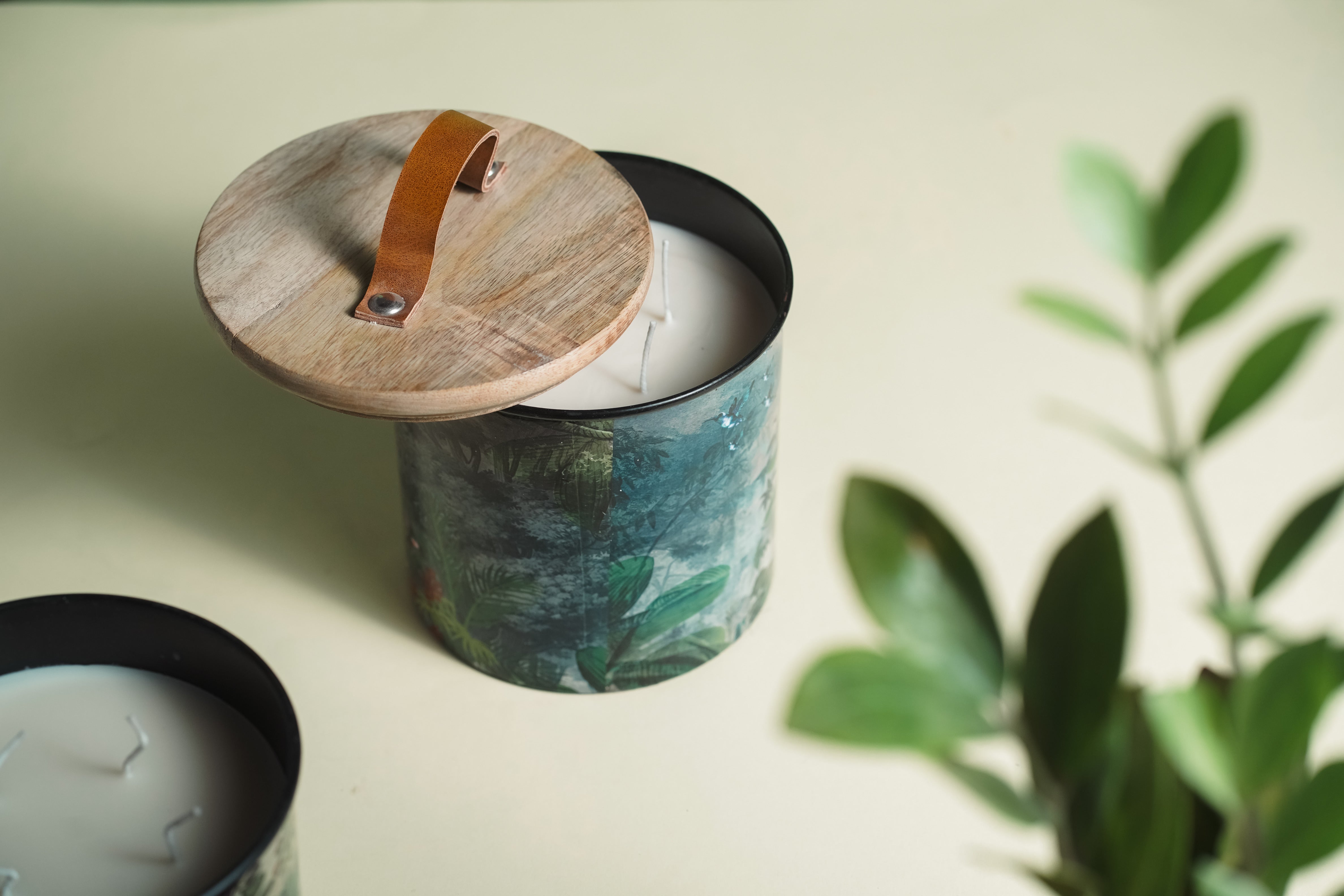 Blue Iron Container Cookie Jar  With Wooden Lid| Modern Minimalist Luxury Decor