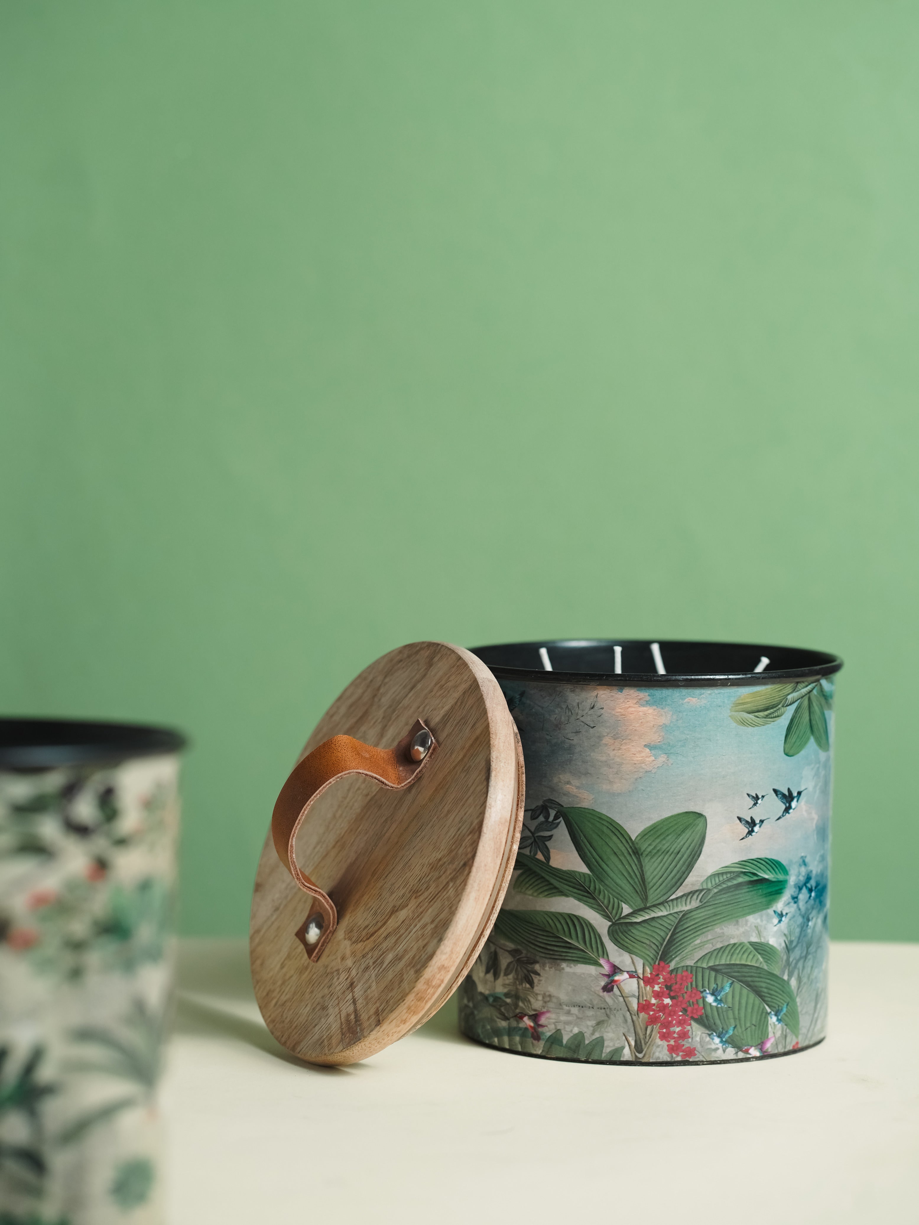 Blue Iron Container Cookie Jar  With Wooden Lid| Modern Minimalist Luxury Decor